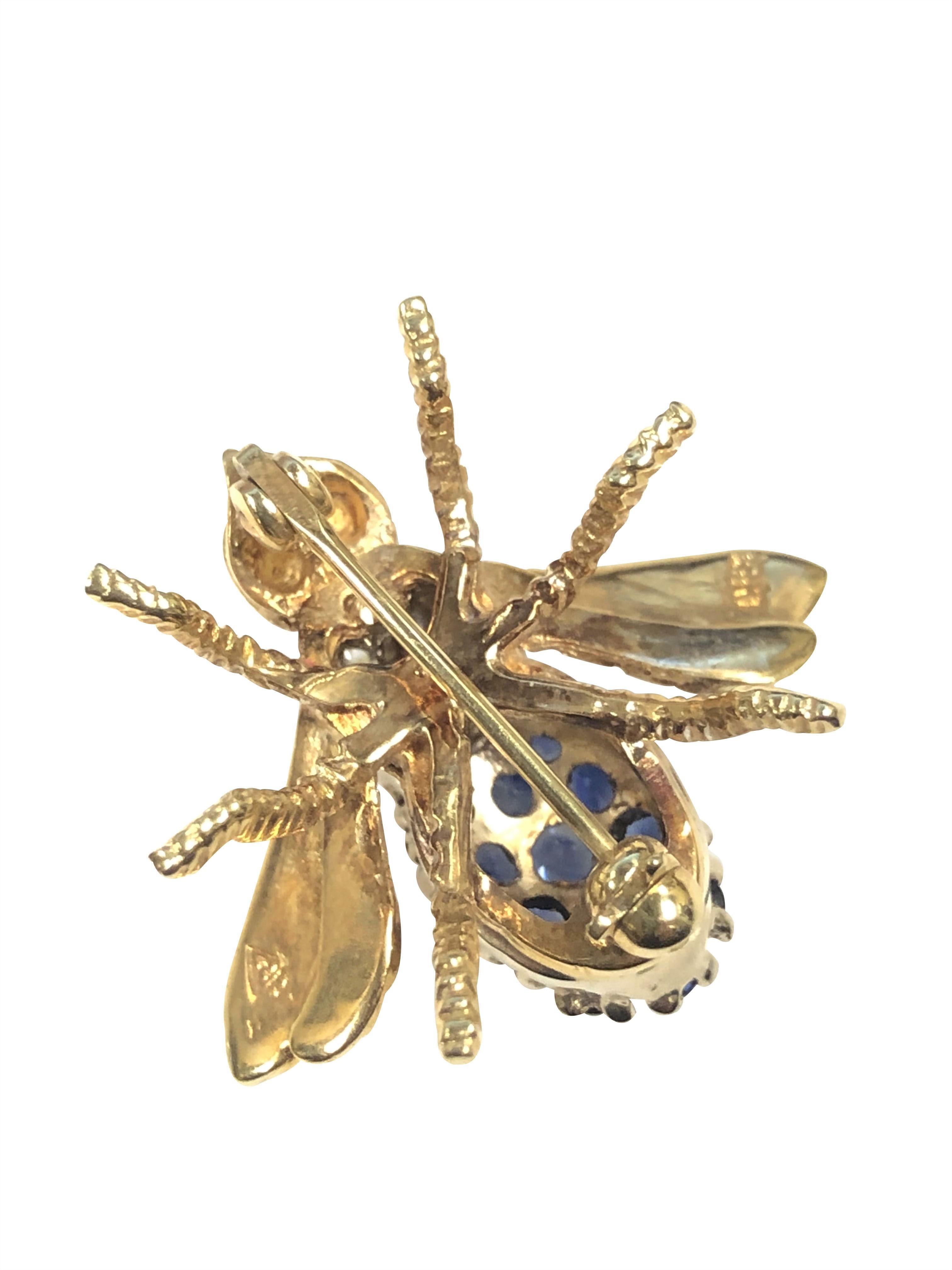 Herbert Rosenthal Iconic Sapphire Diamond and Yellow Gold Bee Brooch 1