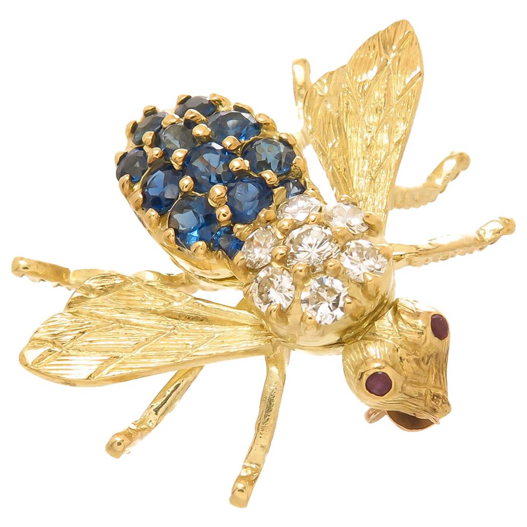 Herbert Rosenthal Iconic Sapphire Diamond and Yellow Gold Bee Brooch