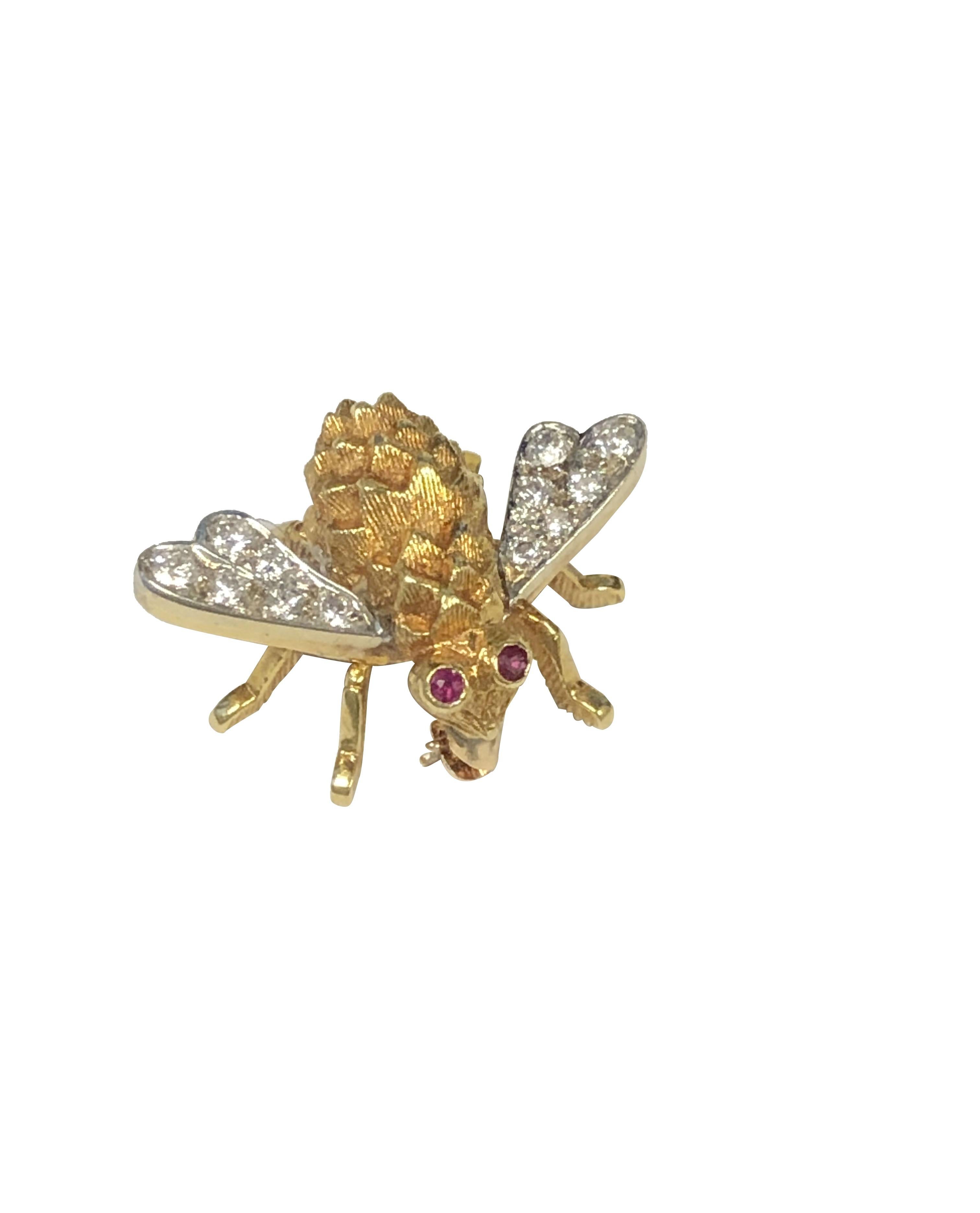 Round Cut Herbert Rosenthal Iconic Yellow Gold and Diamond Bee Brooch  For Sale