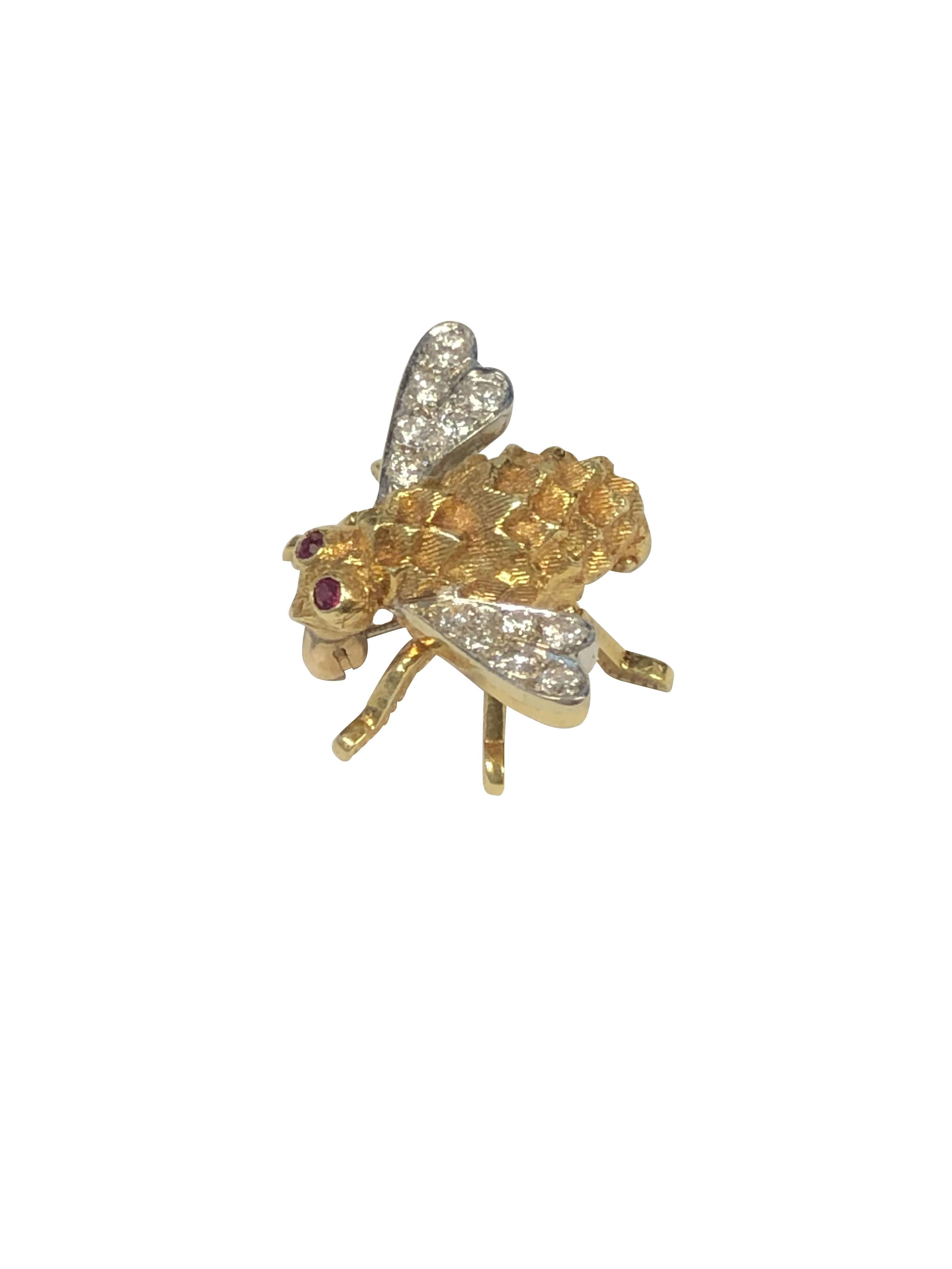 Women's or Men's Herbert Rosenthal Iconic Yellow Gold and Diamond Bee Brooch  For Sale