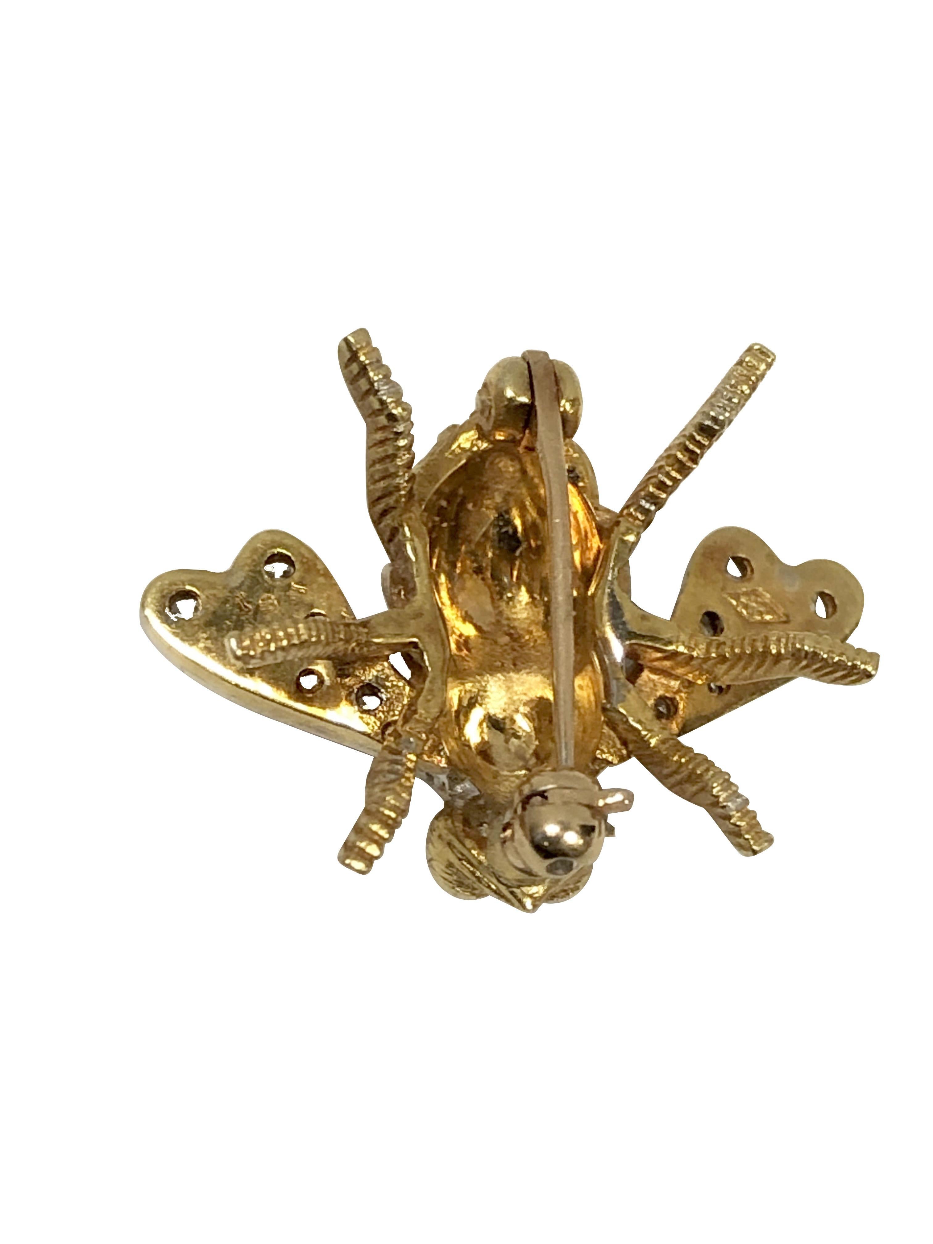 Herbert Rosenthal Iconic Yellow Gold and Diamond Bee Brooch  For Sale 1