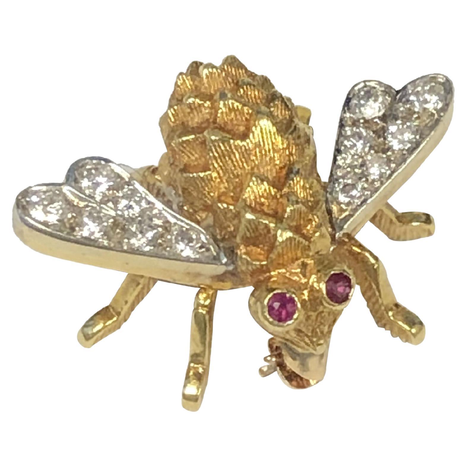 Herbert Rosenthal Iconic Yellow Gold and Diamond Bee Brooch  For Sale