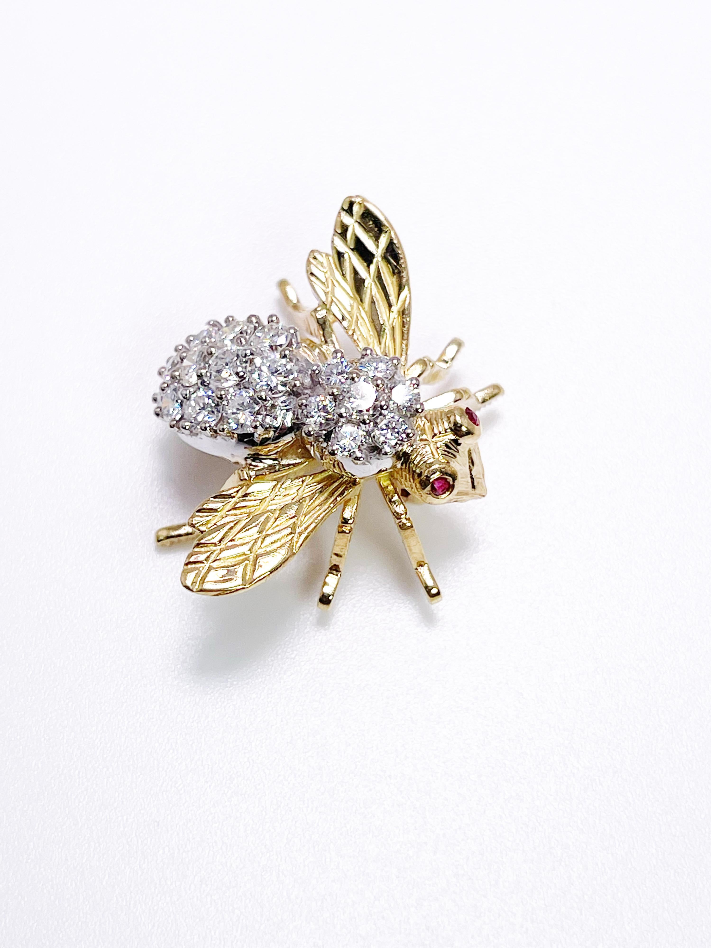 Taille brillant Herbert Rosenthal Broche en forme d'abeille avec grande épingle en diamant de 1,55 carat en vente