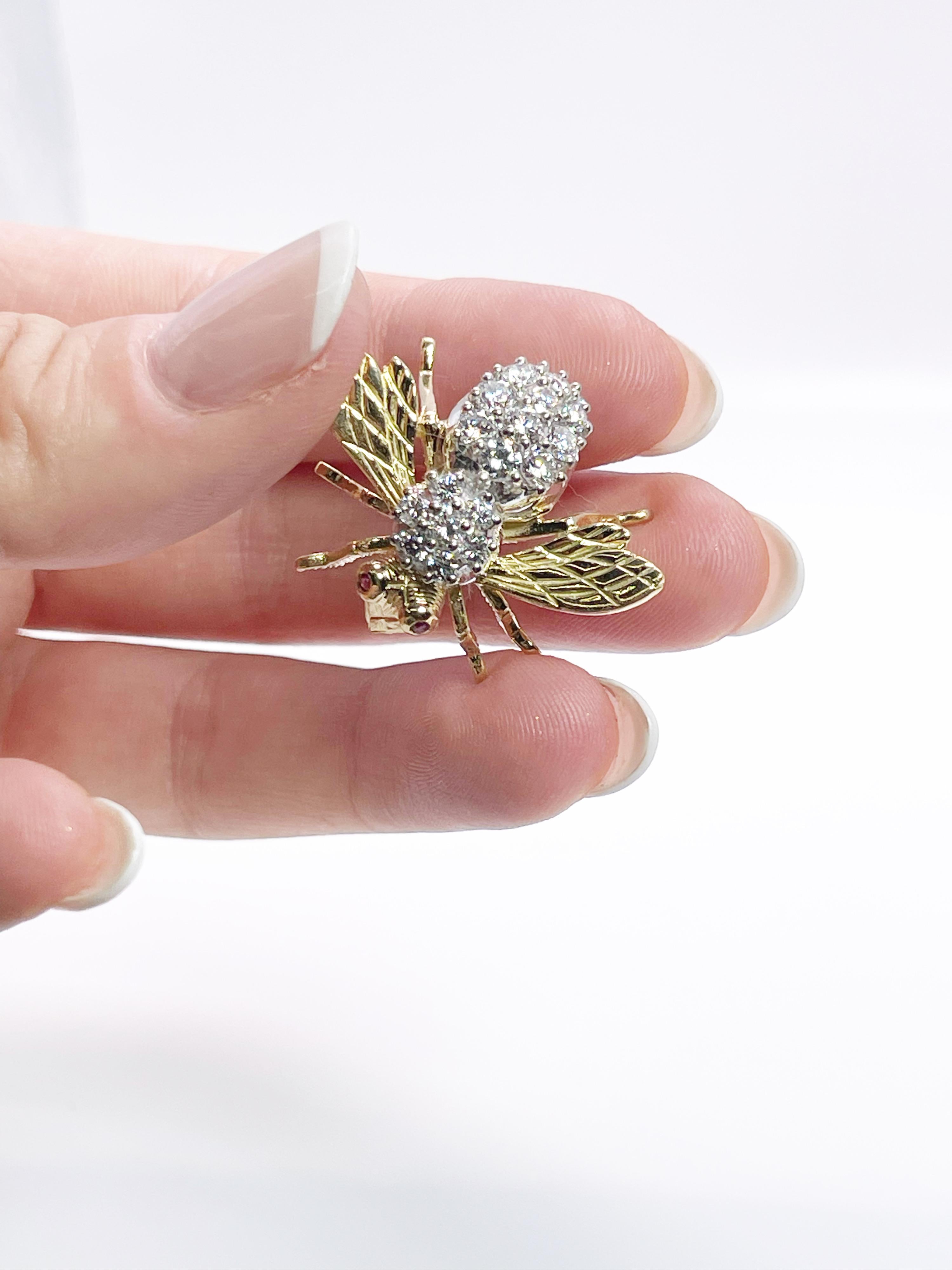 Brilliant Cut Herbert Rosenthal Large Bee Diamond Pin Brooch Rare Find 1.55 Carats For Sale