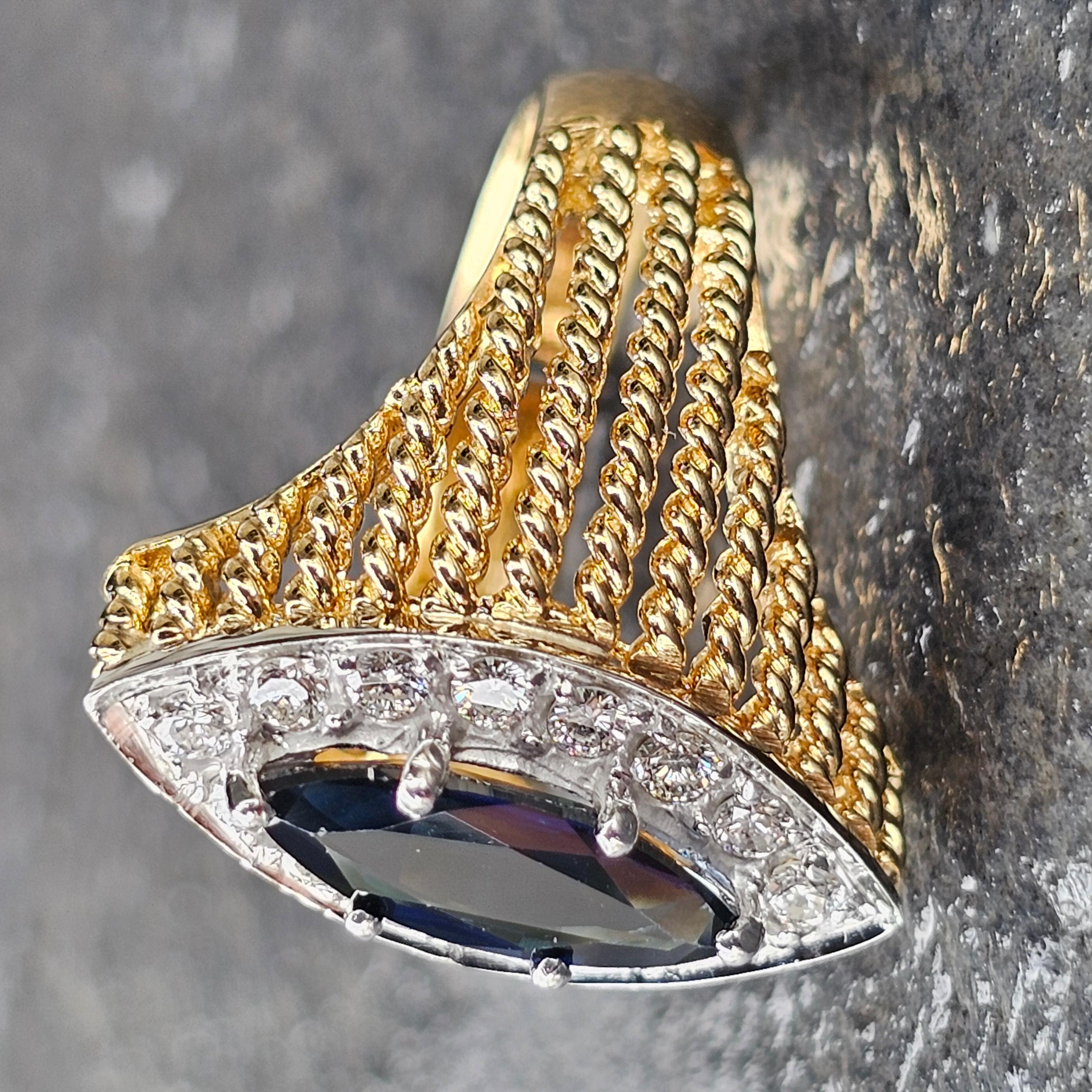 Herbert Rosenthal Anello con diamante e zaffiro blu marquise in oro giallo 18 carati 6,5 9,2 g in vendita 5