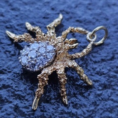 Herbert Rosenthal Spider Pendant 18k Yellow Gold Pave Diamonds Rare 4.3g 1" wide