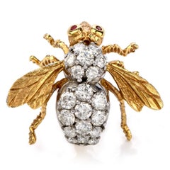 Herbert Rosenthal Vintage Large Diamond and Ruby Bee Brooch Pin