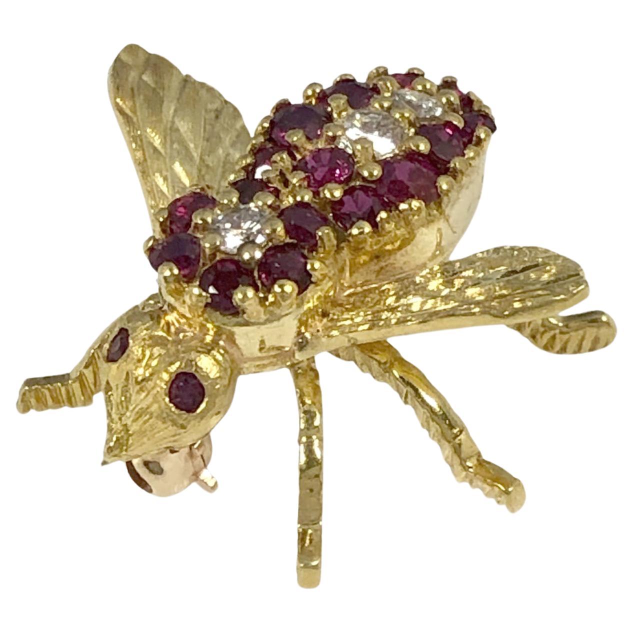 Herbert Rosenthal Vintage Yellow Gold Ruby Diamond Bee brooch