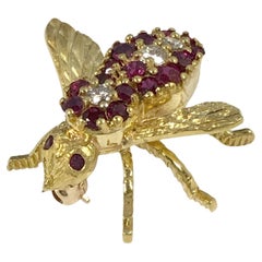 Herbert Rosenthal Vintage Yellow Gold Ruby Diamond Bee brooch