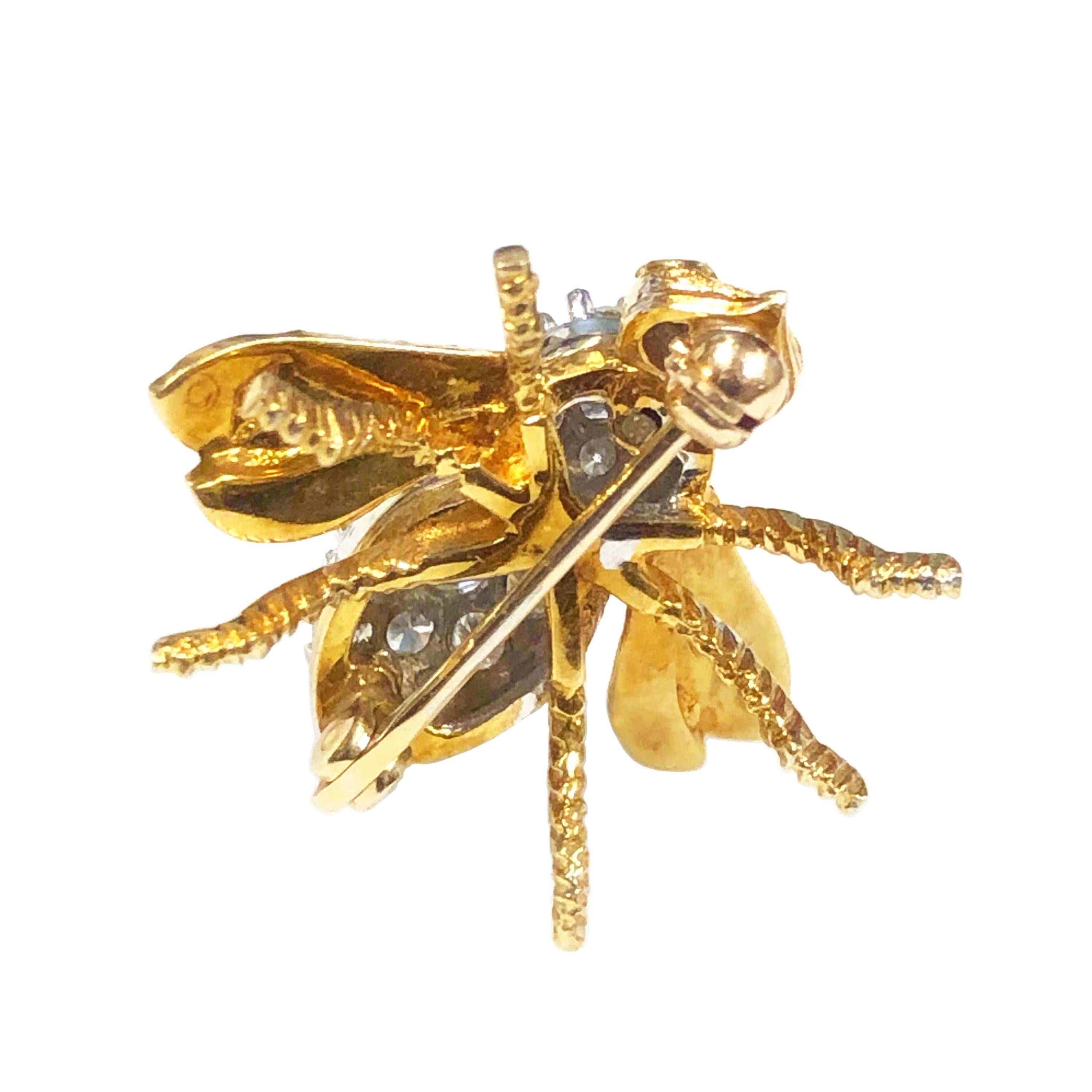 Herbert Rosenthal Yellow Gold and Diamond Bee Brooch In Excellent Condition In Chicago, IL