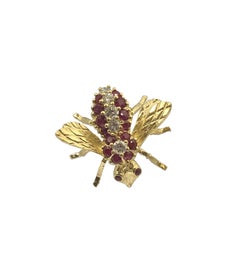 Herbert Rosenthal Yellow Gold Diamond Ruby Bee Brooch