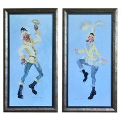 Vintage Herbert S. Wyllie New Jersey Artist, Pai of Circus Performers Oil/Bd