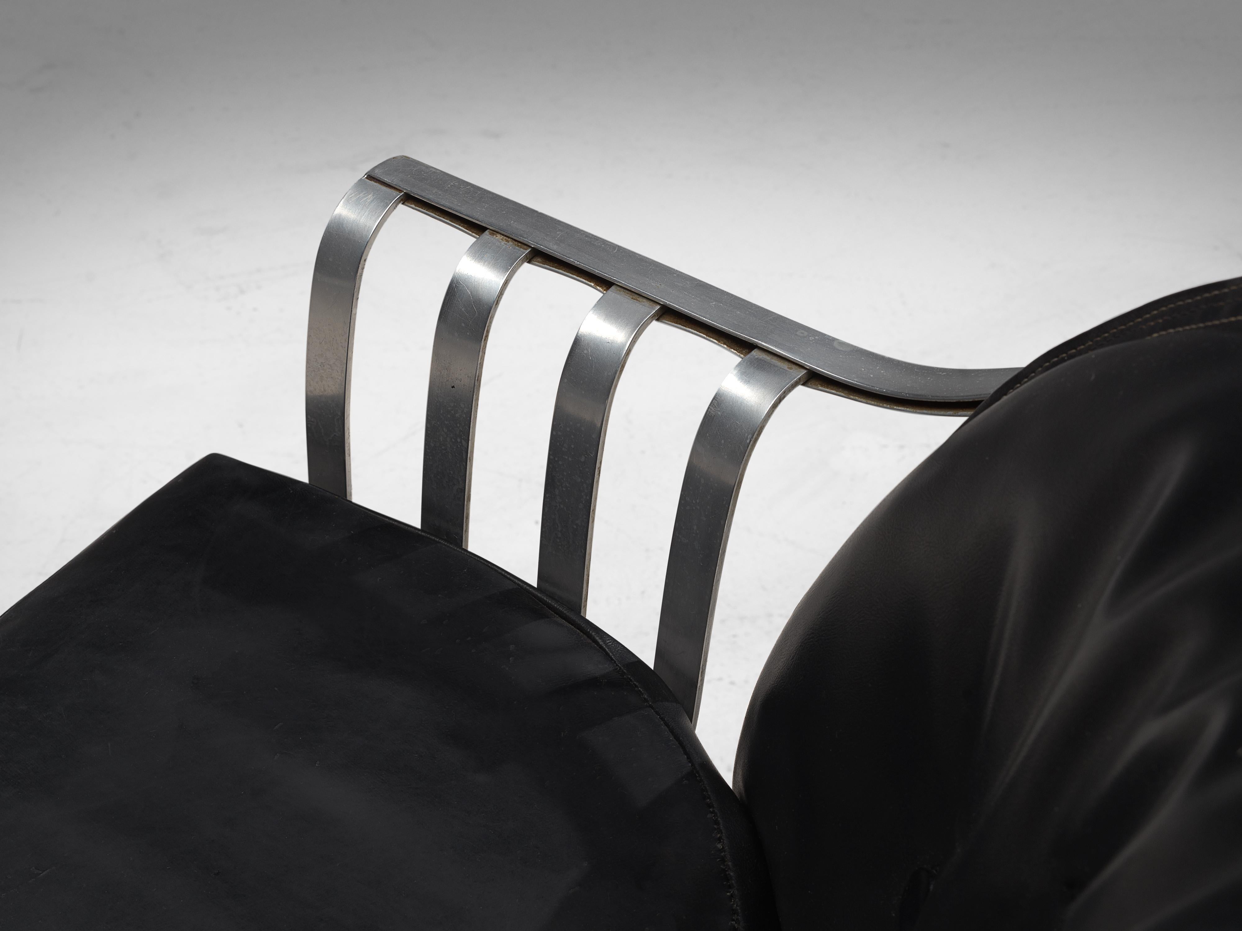American Herbert Saiger Dining Chair in Black Upholstery and Aluminum