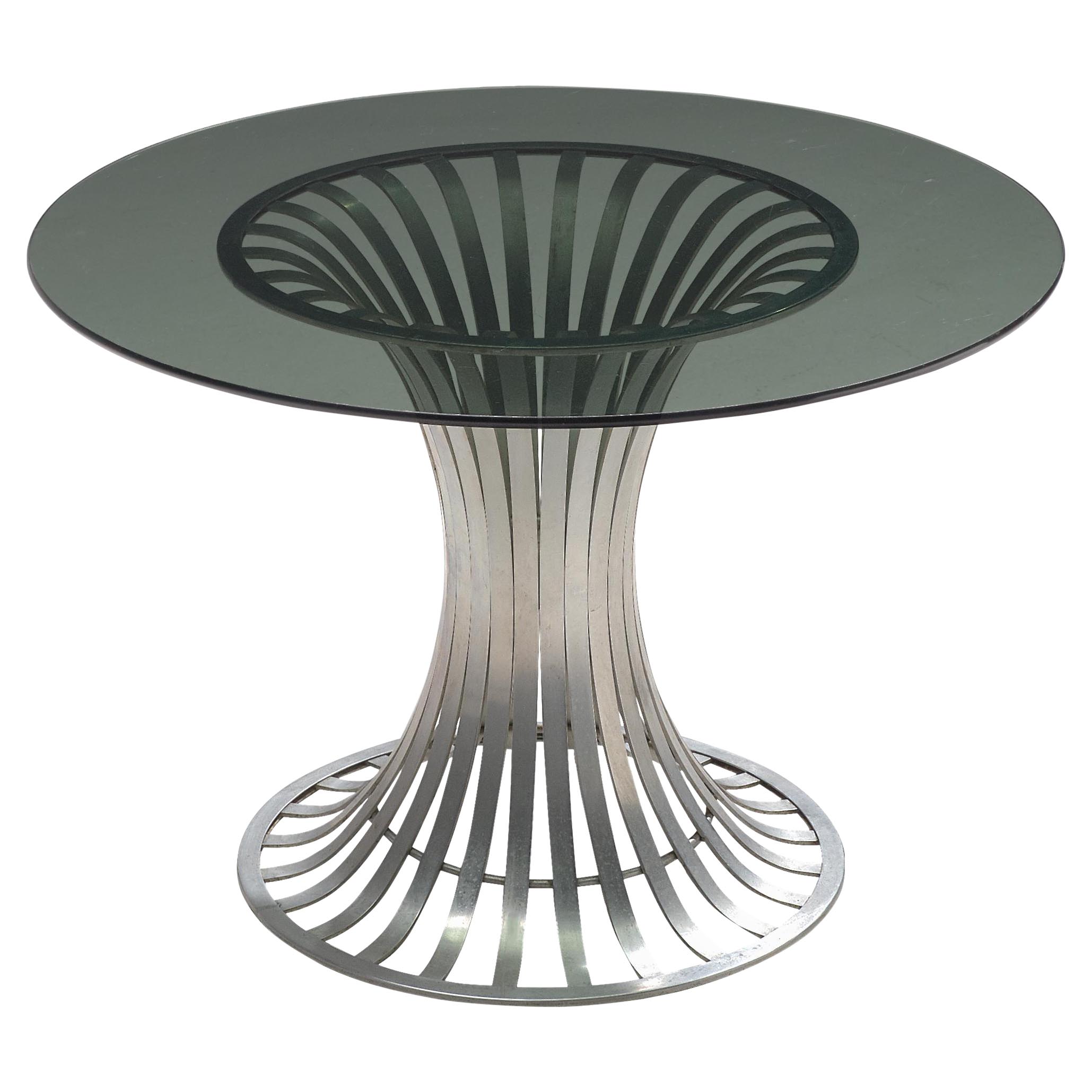 Table de salle à manger ronde Herbert Saiger pour Woodard en aluminium et verre