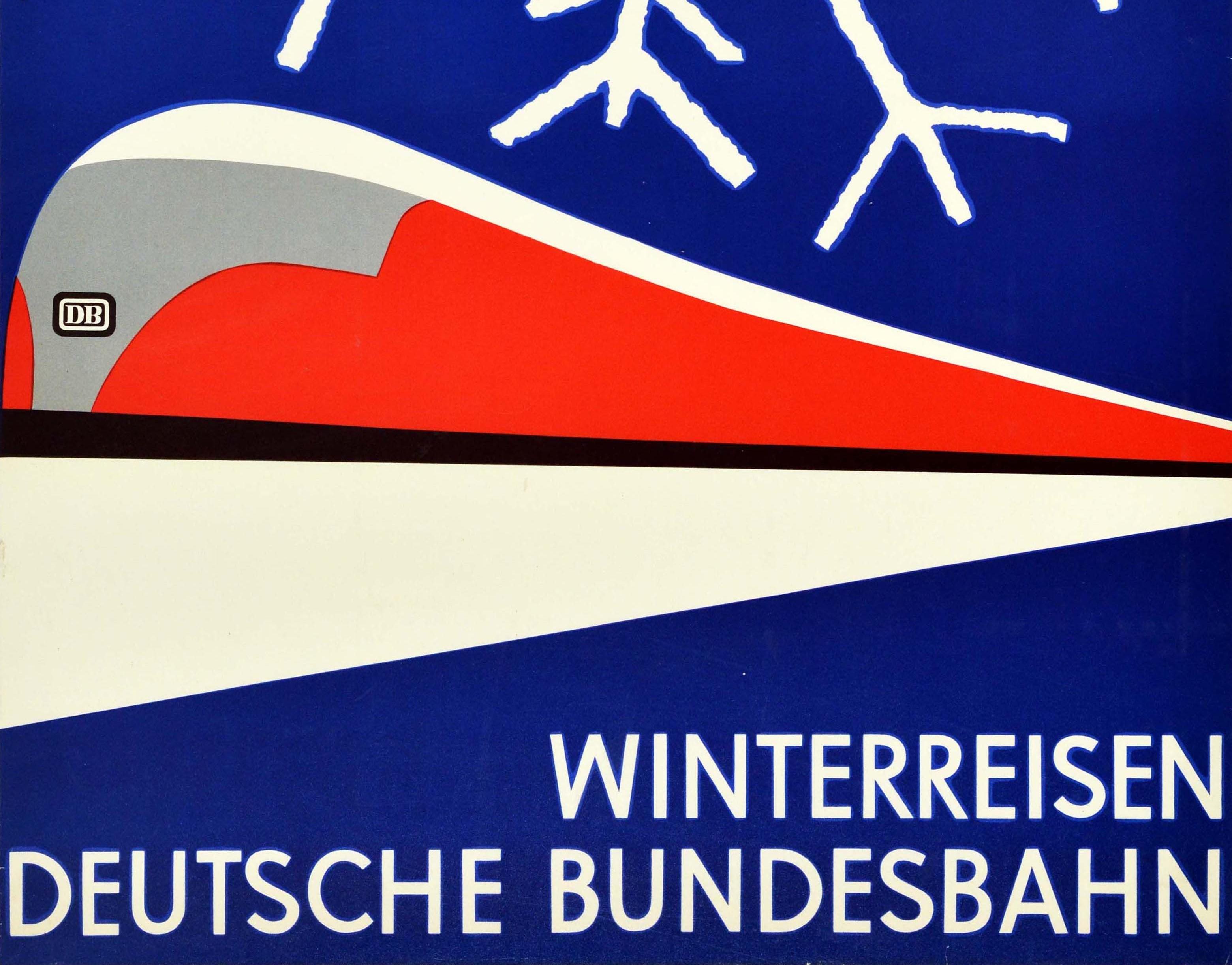 Póster original de época Ferrocarriles Federales Alemanes Viajes de invierno Modernismo de mediados de siglo - Print Púrpura de Herbert Schneider 