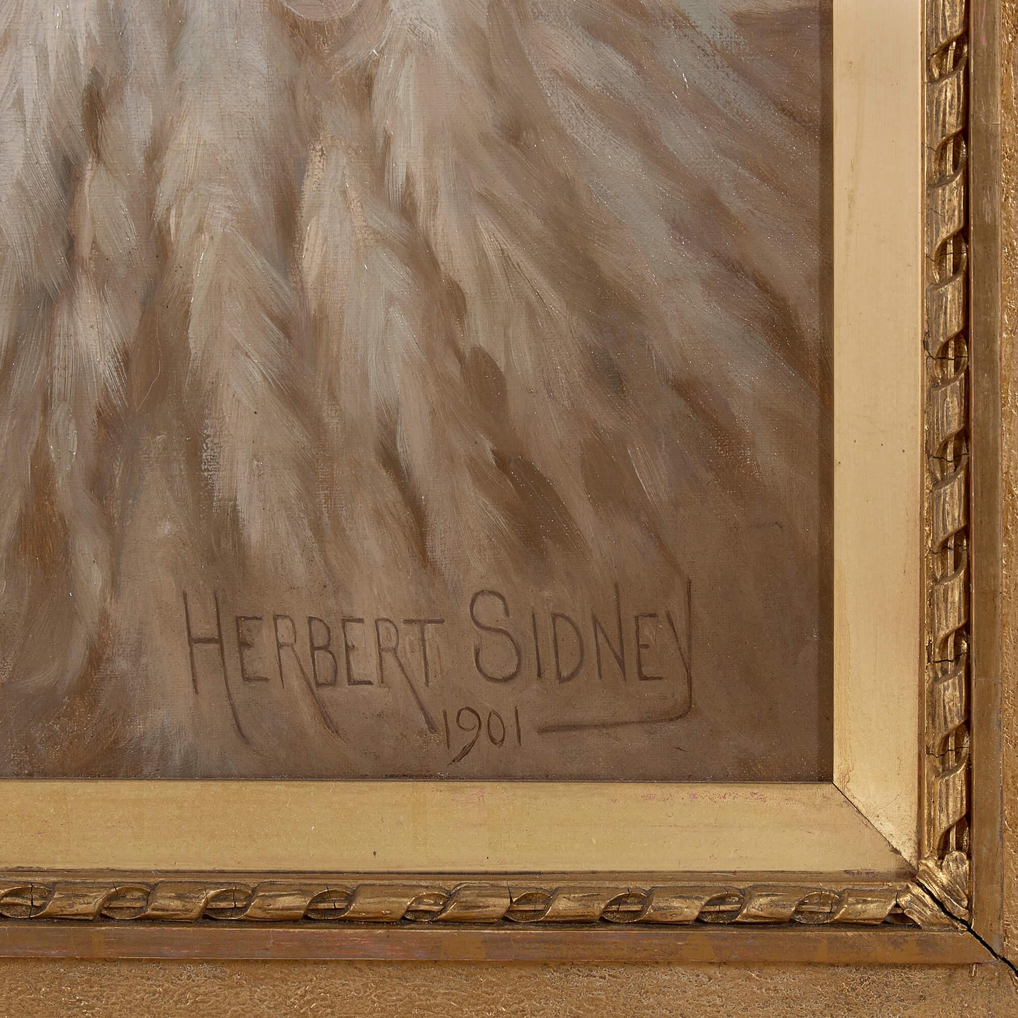 « The Feather Boa », une grande peinture à l'huile de Miss Crofton réalisée par Herbert Sidney en vente 5