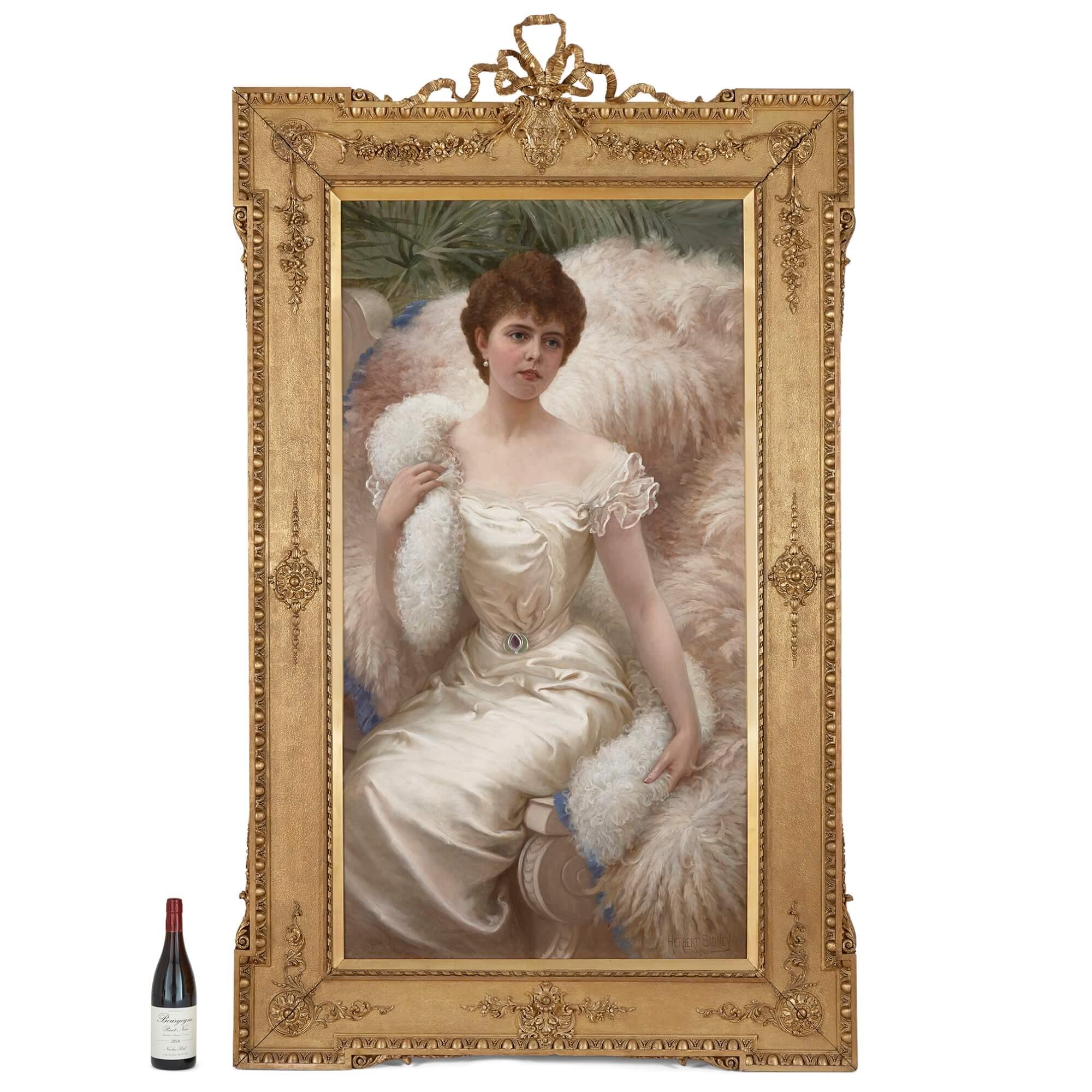 « The Feather Boa », une grande peinture à l'huile de Miss Crofton réalisée par Herbert Sidney en vente 8
