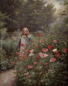 The Poppy Garden, 19th Century Victorian Oil Original Frame