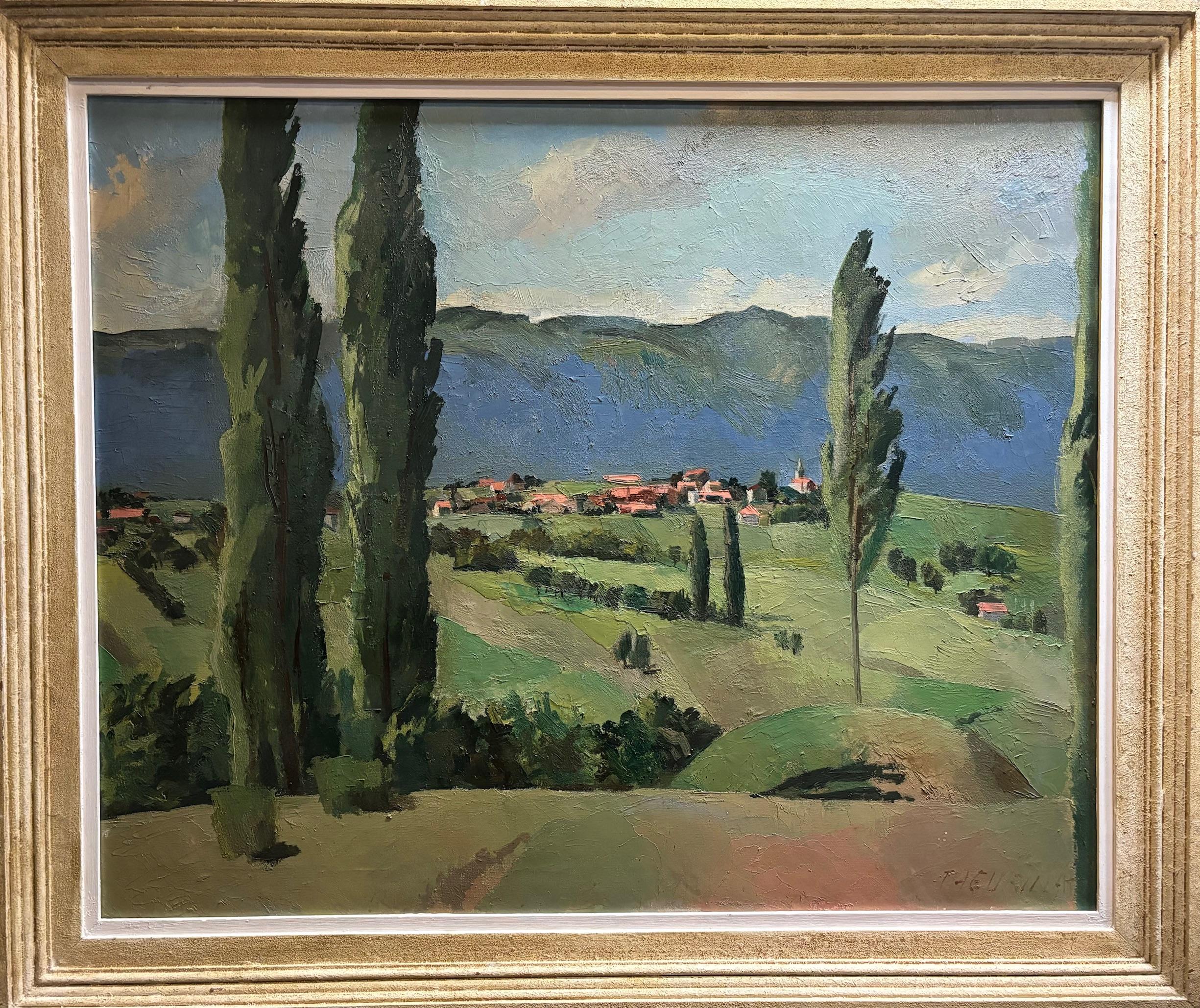 Paisaje campestre de Herbert Theurillat - Óleo sobre lienzo 81x100 cm en venta 1
