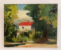 Modern Impressionist Oil Painting: House with Red Roof, 1940s