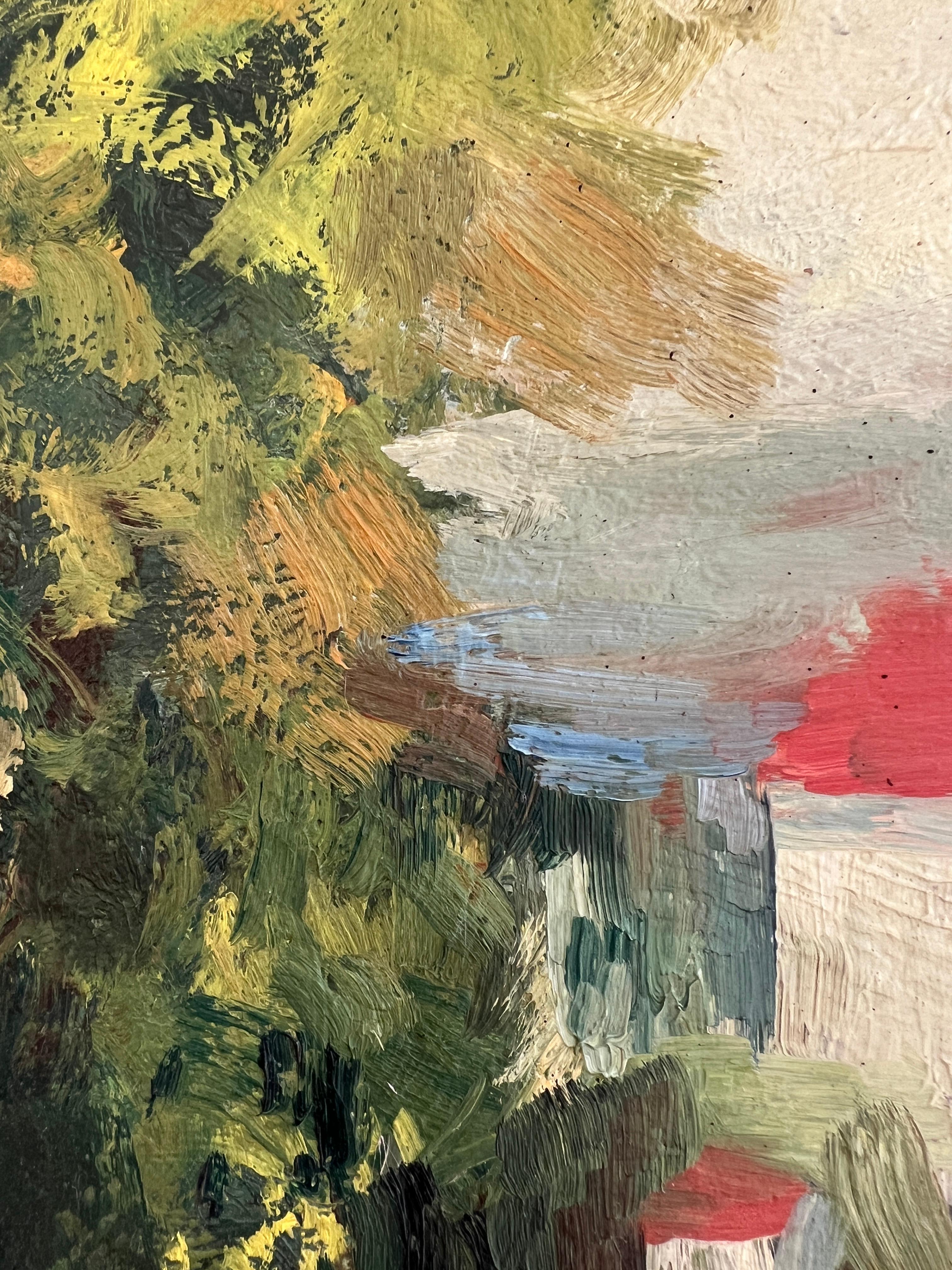 Haus mit rotem Dach (Schwarz), Landscape Painting, von Herbert Theurillat