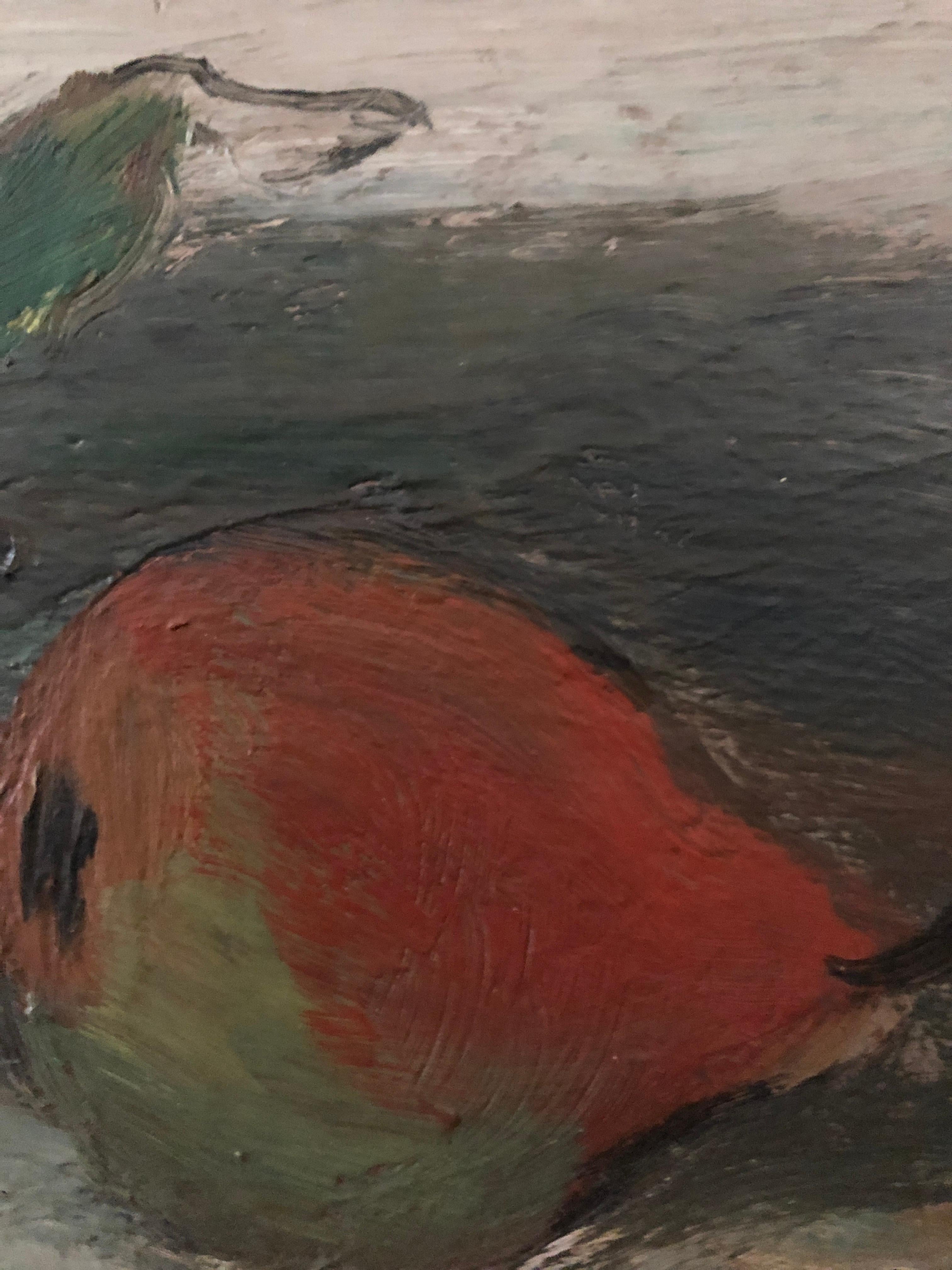 Nature morte avec poires - Marron Still-Life Painting par Herbert Theurillat