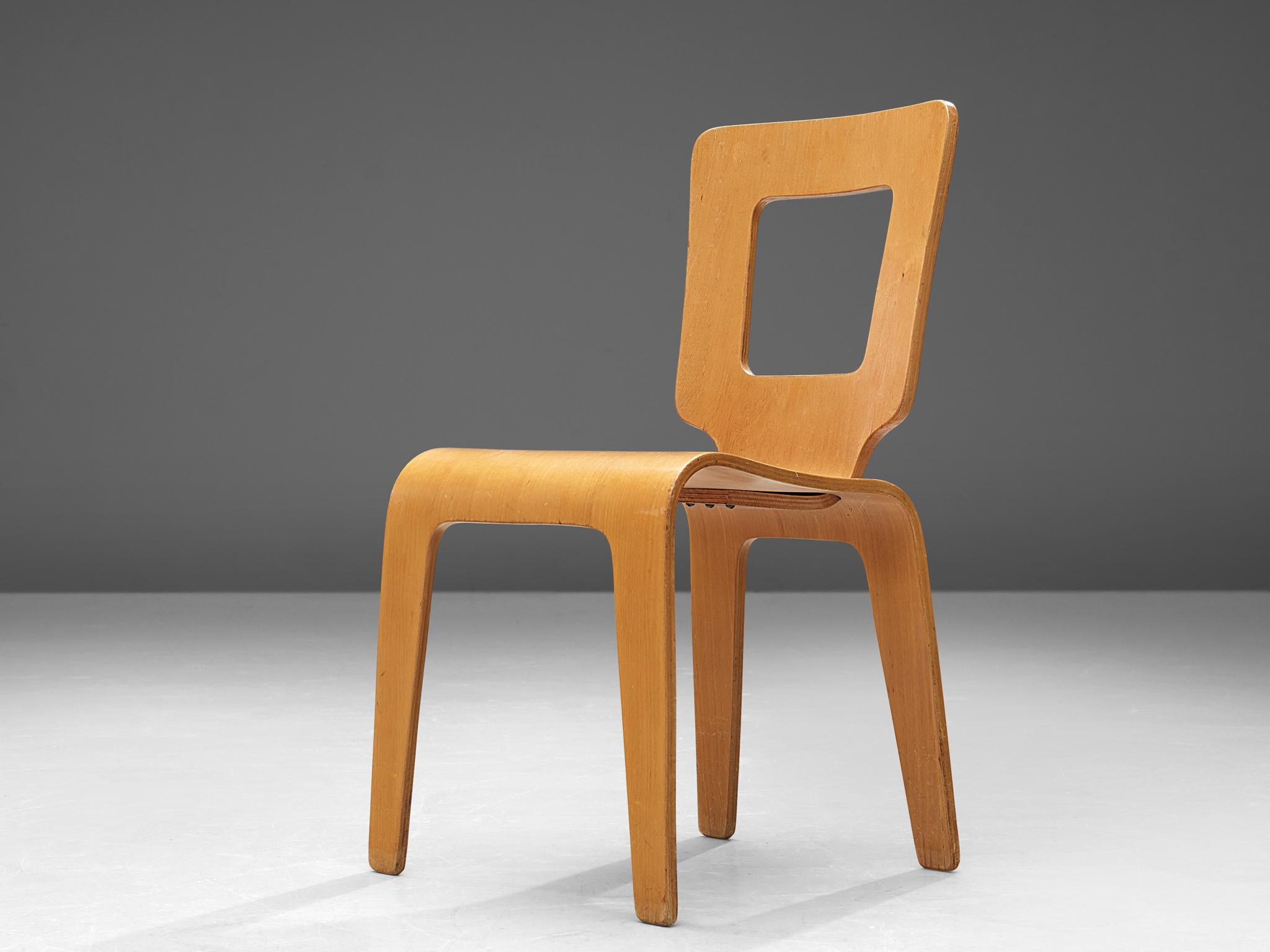 Herbert von Thaden and Donald Lewis Jordan for Thaden-Jordan Furniture Company, dining chair, model, 102, plywood, United States, circa 1947 

This side chair has a splendid construction that epitomizes a simplistic, natural and timeless aesthetics.
