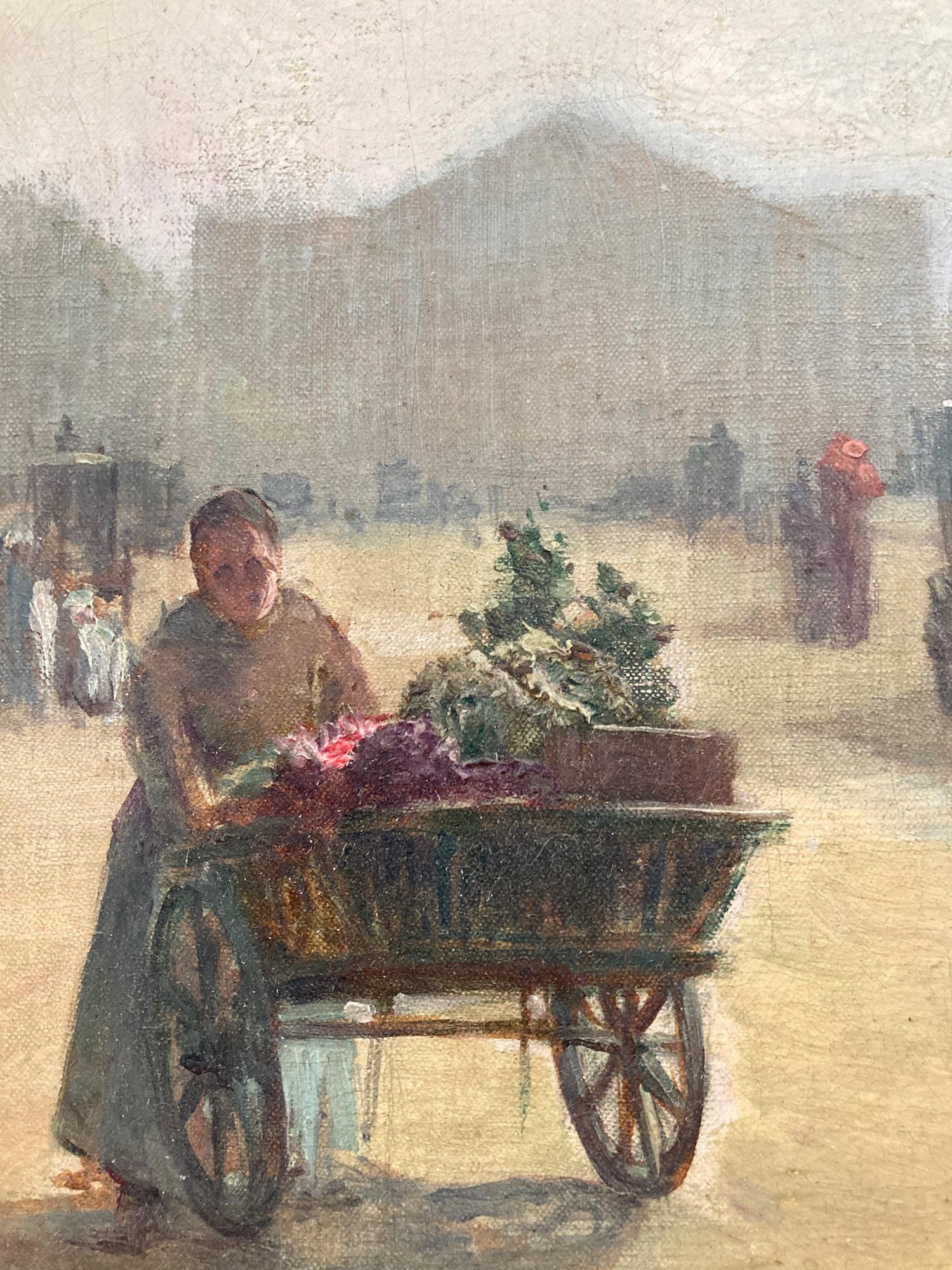 A beautiful oil on canvas painting by the French artist, Herbert Waldron Faulkner. This painting is a wonderful example of his work from the prime of his career. Here you see figures walking along the street and sidewalk with flower seller and
