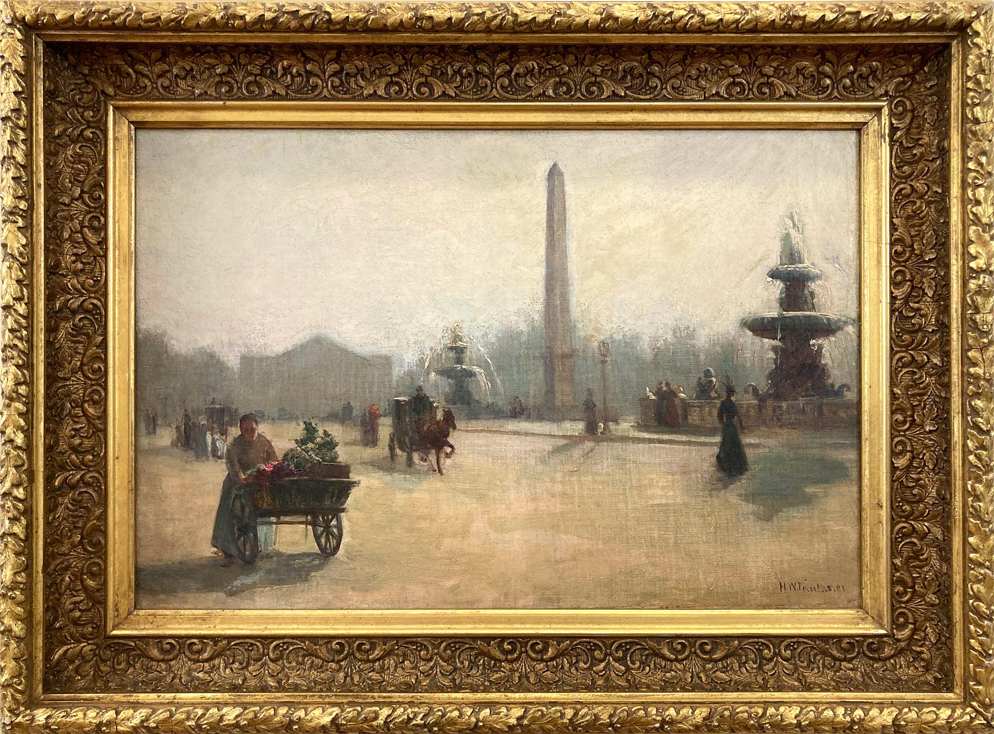 Herbert Waldron Faulkner Landscape Painting - "Place de la Concord" French Impressionist Parisian Street Scene Oil on Canvas