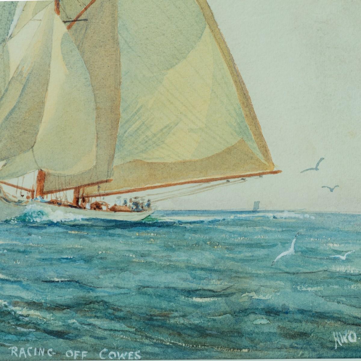 Herbert Walter Oake ‘Susanne’ racing off Cowes. A watercolour showing the yacht Susanne racing with a magnificent number of sails. Signed with initials ‘H.W.O’.

Herbert Walter Oake (1881-1939) was a painter known in Scotland for his landscapes,