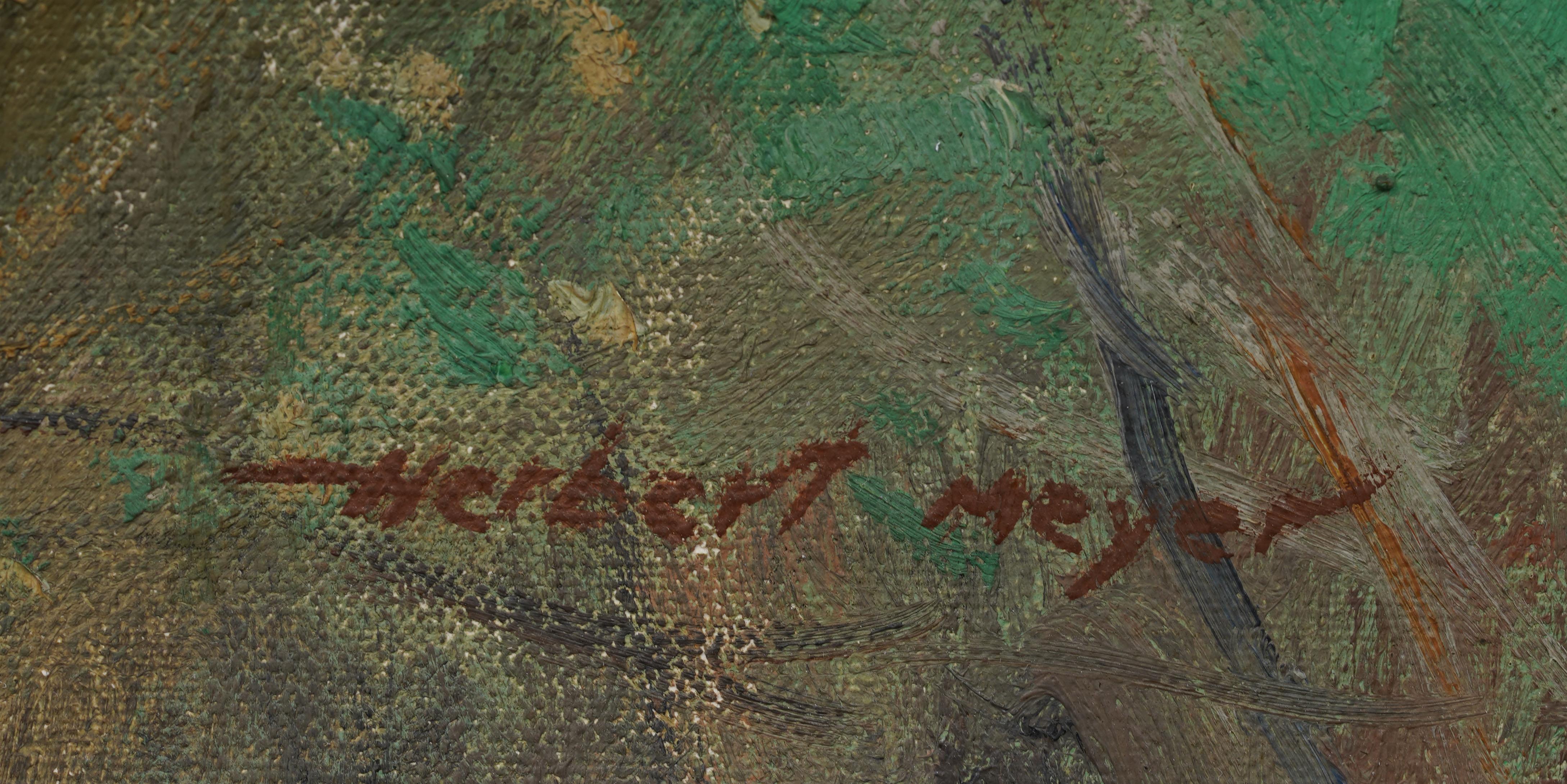 Antike amerikanische Vermont Landschaft gerahmt Kuh grasen Scheune Szene Ölgemälde im Angebot 1