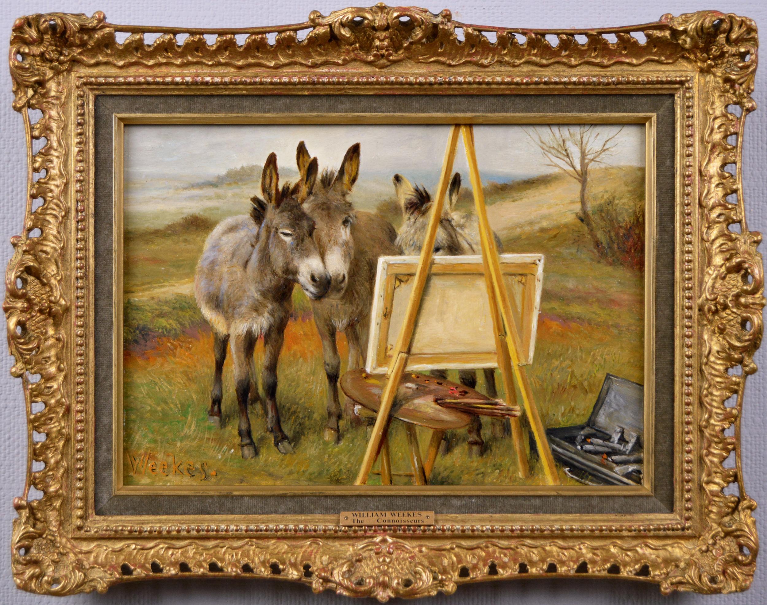 Herbert William Weekes Animal Painting - 19th Century genre oil painting of donkeys 