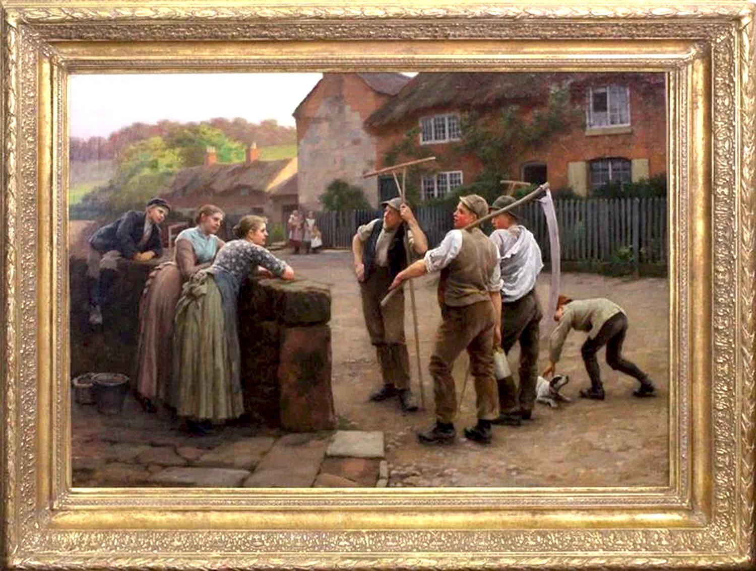 Home from the Harvest Field, 19th Century Rural English Oil - Painting by Herbert Wilson Foster