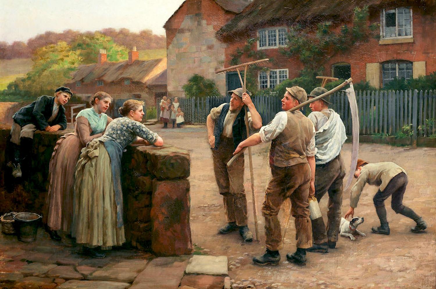 Herbert Wilson Foster Figurative Painting - Home from the Harvest Field, 19th Century Rural English Oil