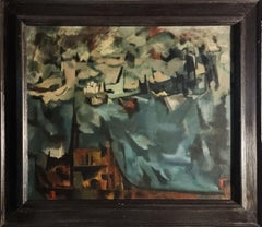 "Passing Freighter, Hudson River New York" Herbert Young, Train, Modernist Work