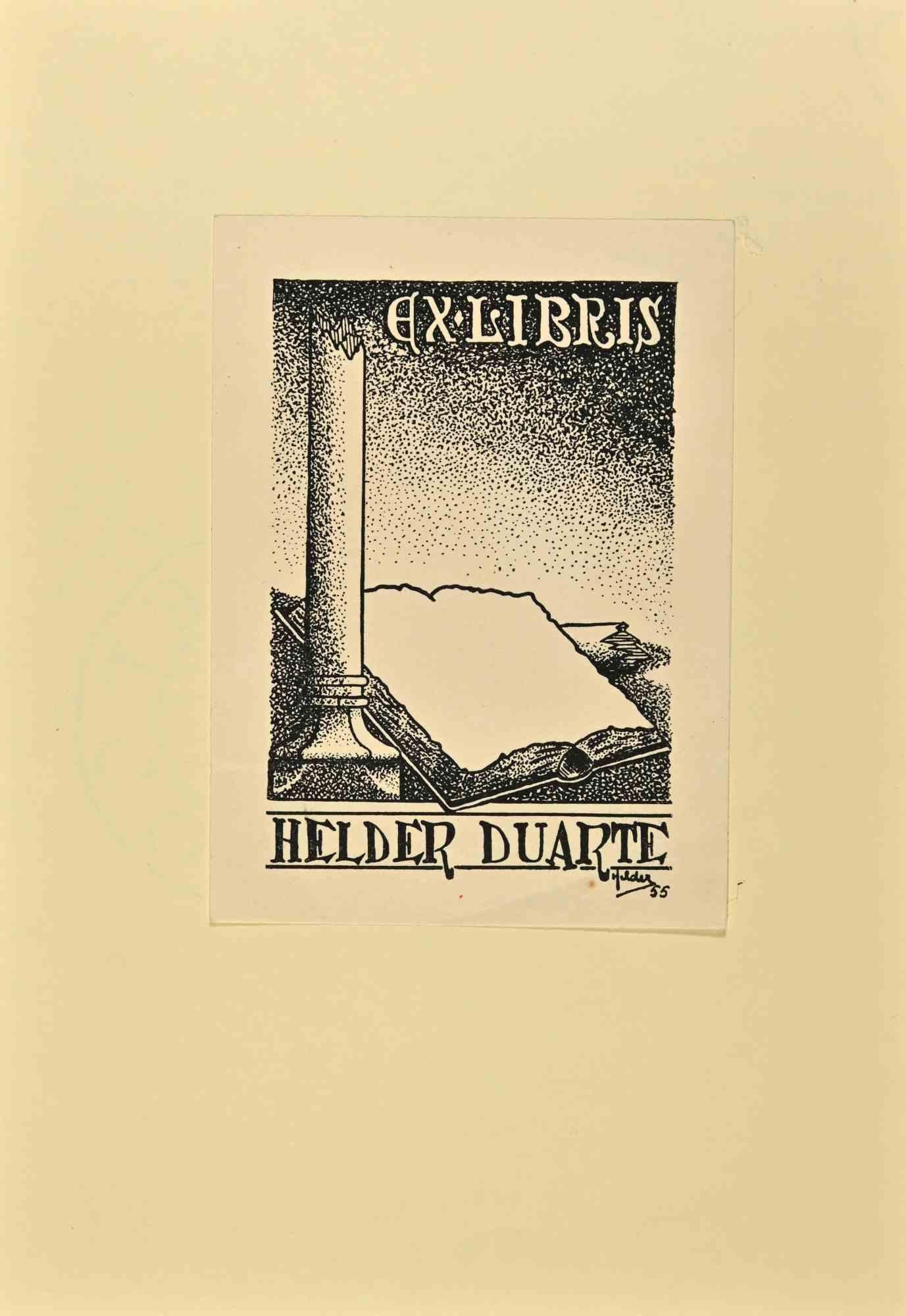 Ex Libris Helder Duarte is an Artwork realized in 1955 by Herberto Helder (1930-2015)

Woodcut B./W. print on paper. The work is glued on ivory cardboard. 

Total dimensions: 21 x 15 cm.

Excellent conditions.

The artist wants to define a