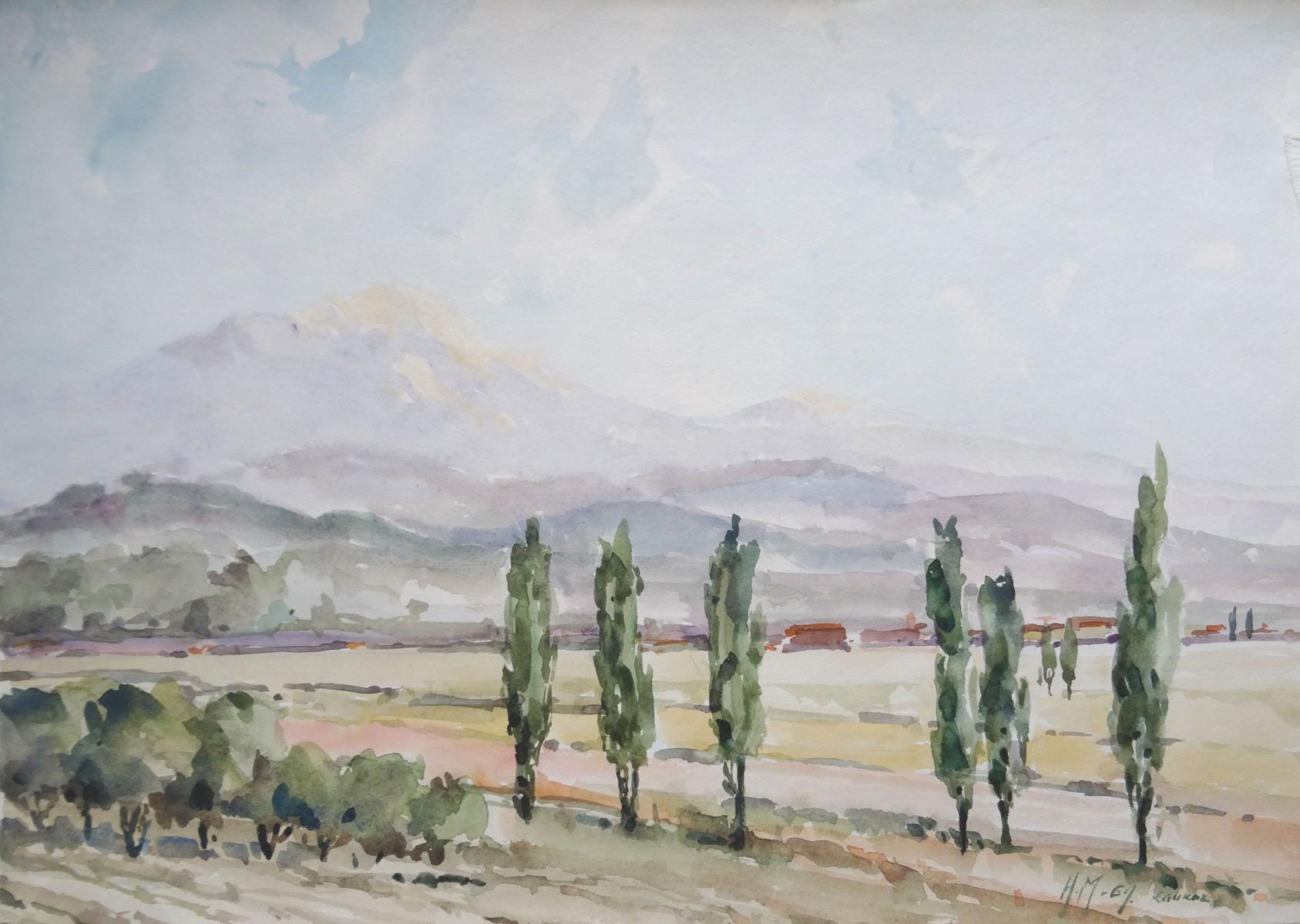 Herberts Mangolds Landscape Painting - Caucasus  1969, paper/watercolor, 29x40.5