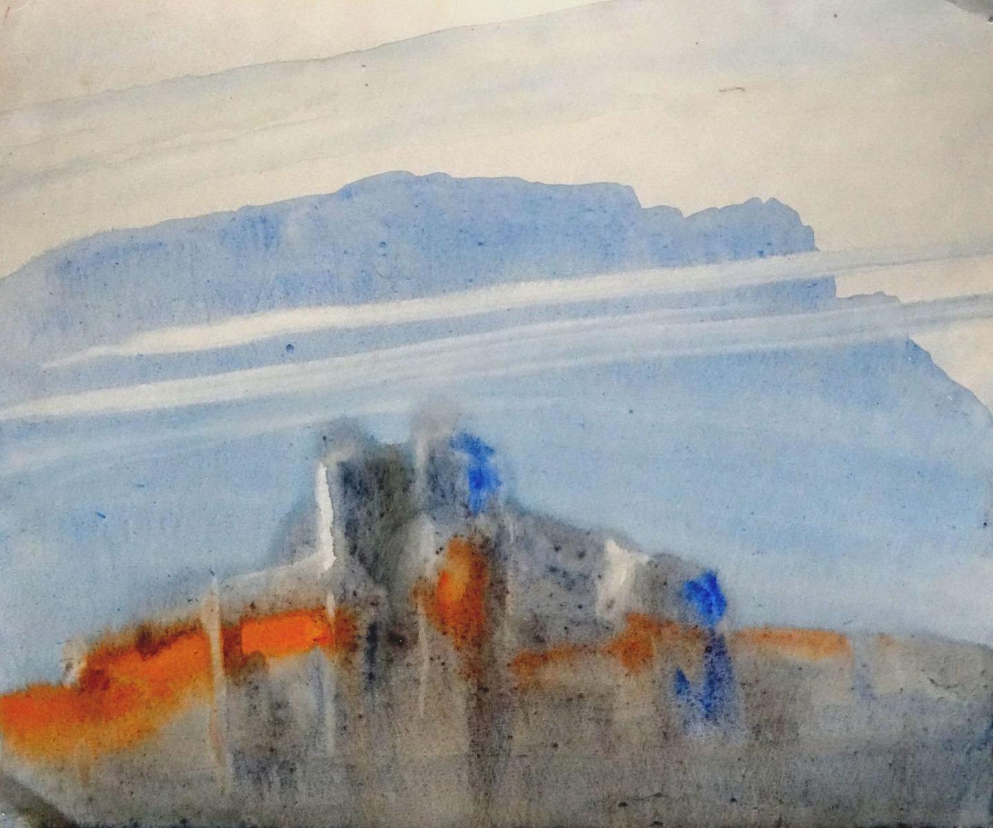 Herberts Mangolds Landscape Painting - Evening  Watercolor on paper, 23, 5x28 cm