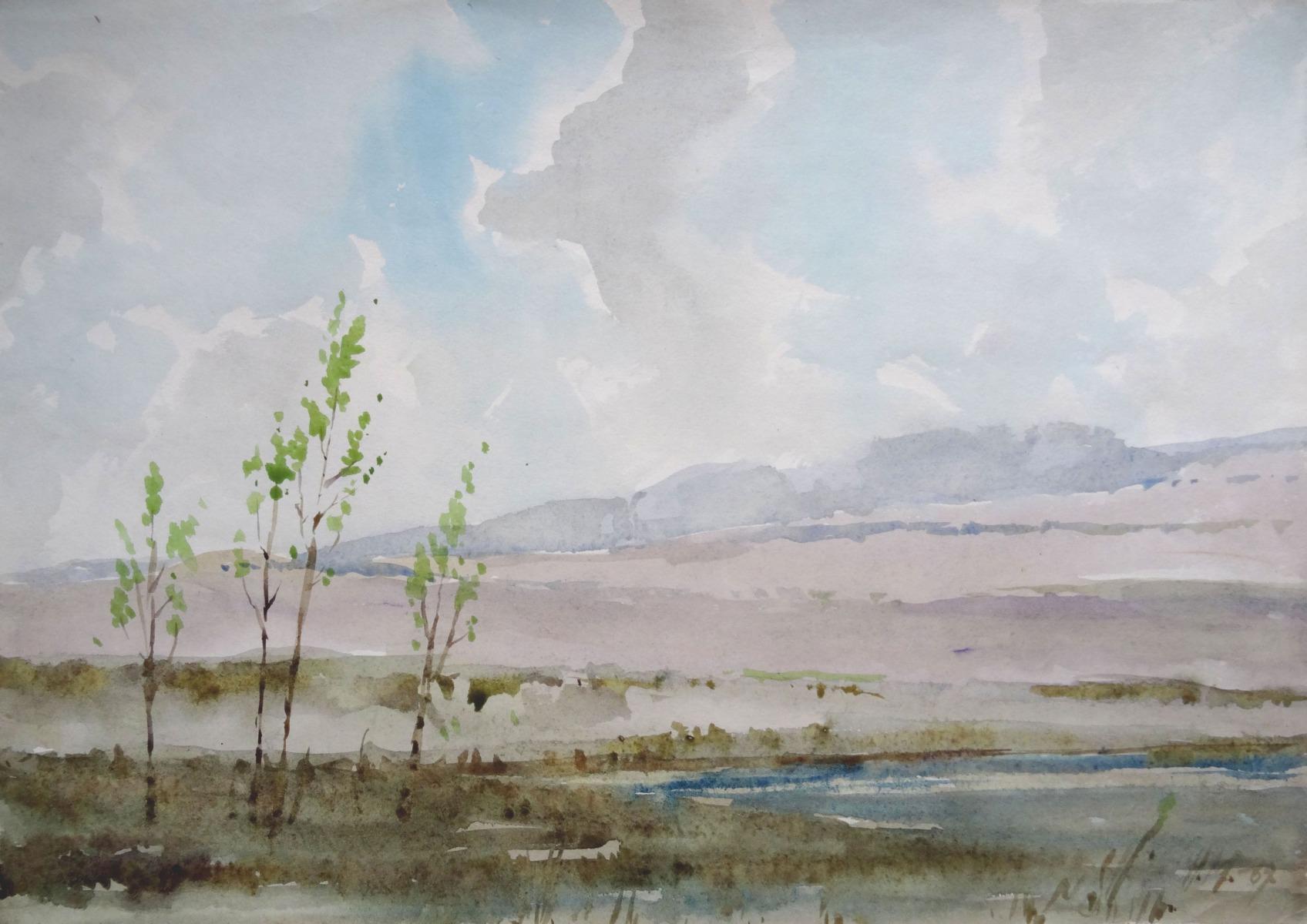 Herberts Mangolds Landscape Art - Field  1969, paper/watercolor, 29x40.5 cm