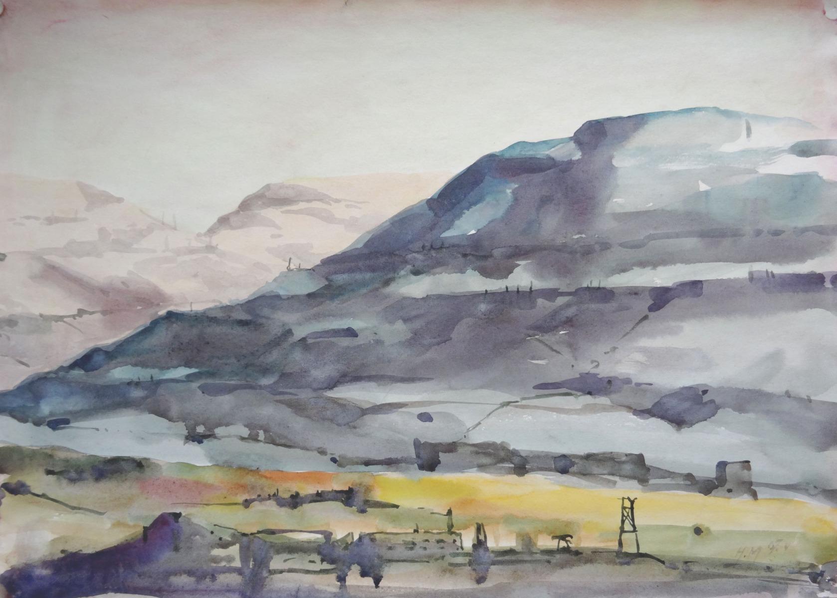 Herberts Mangolds Landscape Painting - Hill  1967, paper/watercolor, 30.5x43 cm