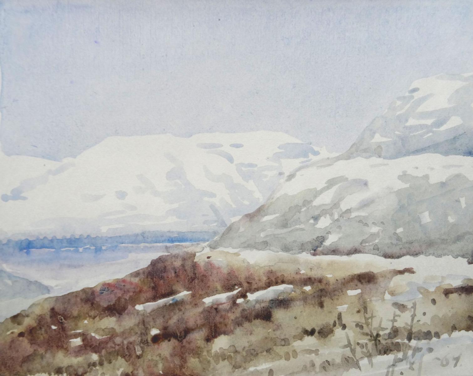 Landscape Art di Herberts Mangolds - Rompighiaccio  1969, carta/acquerello, 14x18 cm