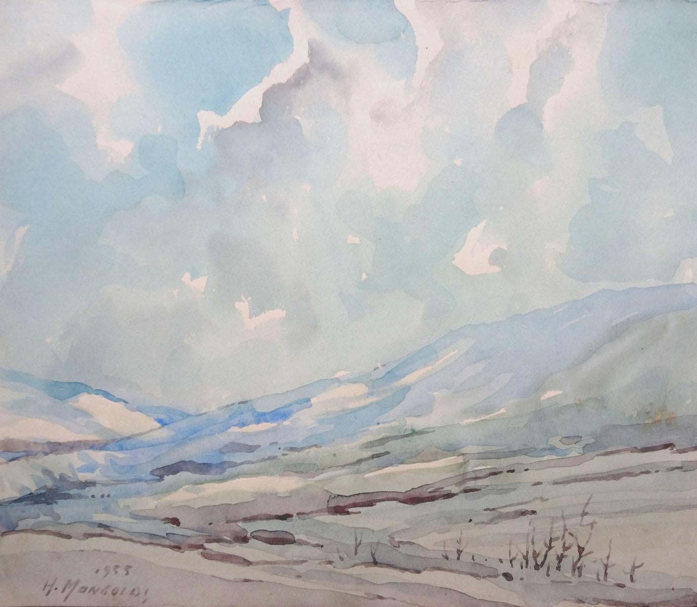 Herberts Mangolds Landscape Art - Landscape  1961, paper/watercolor, 20x23.5 cm