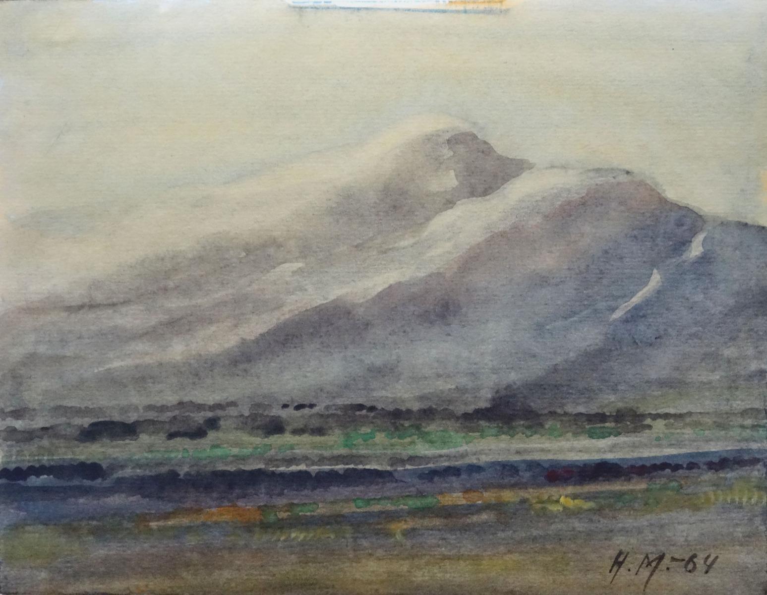 Herberts Mangolds Landscape Art – Landschaft  1964, Aquarell auf Papier, 20,5x26,5 cm