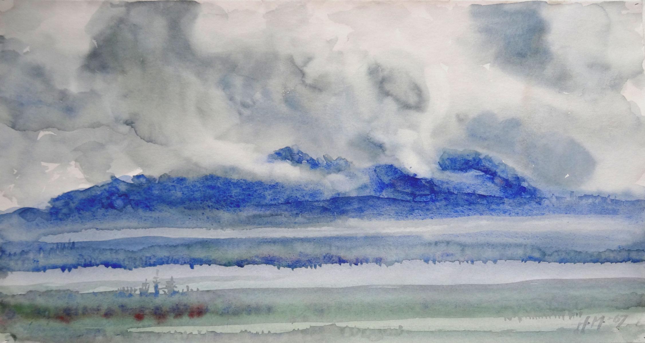 Herberts Mangolds Landscape Painting - Landscape  1967, paper/watercolor, 23x43.5 cm