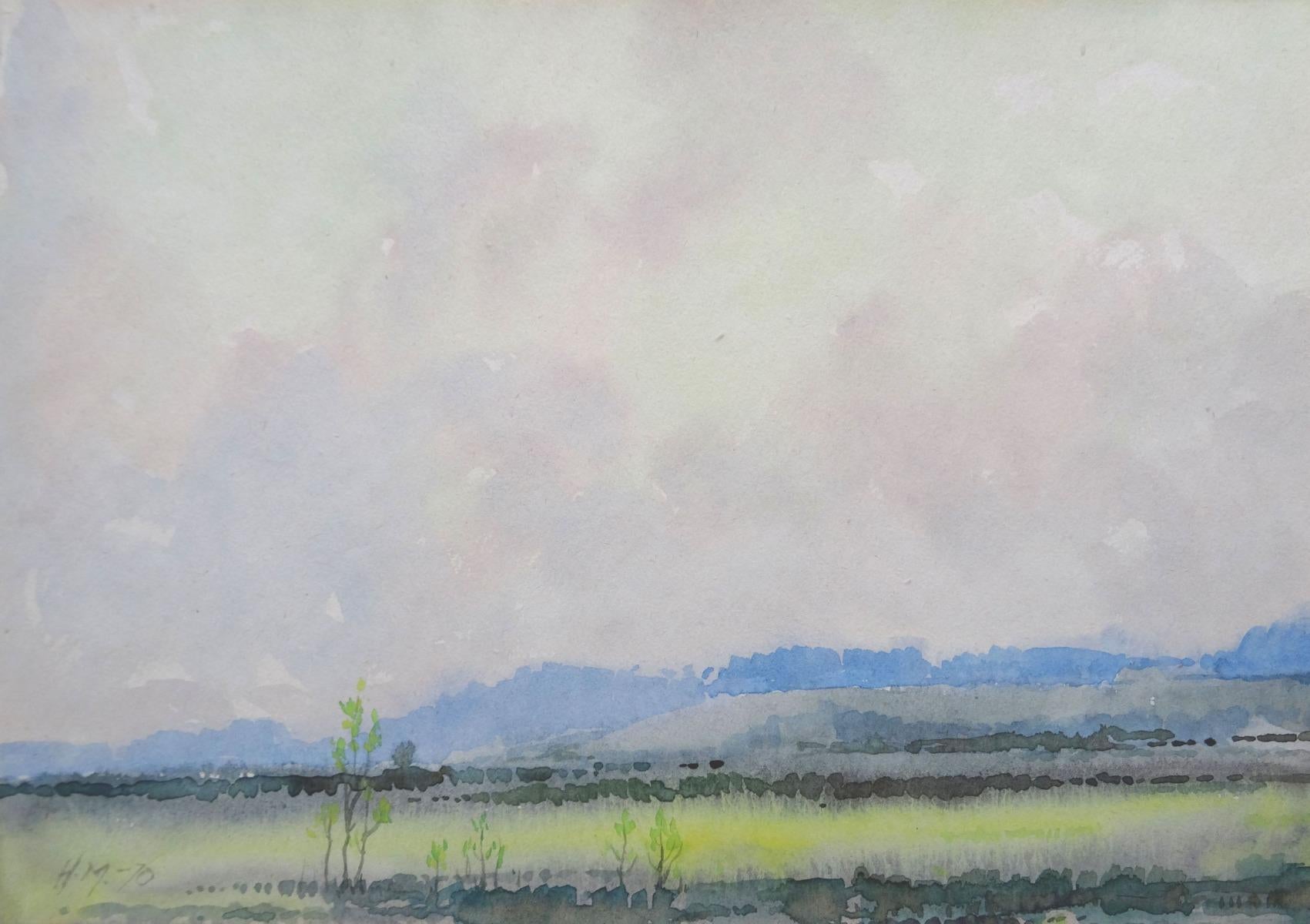 Herberts Mangolds Landscape Art - Landscape  1970, paper/watercolor., 20x28.5 cm