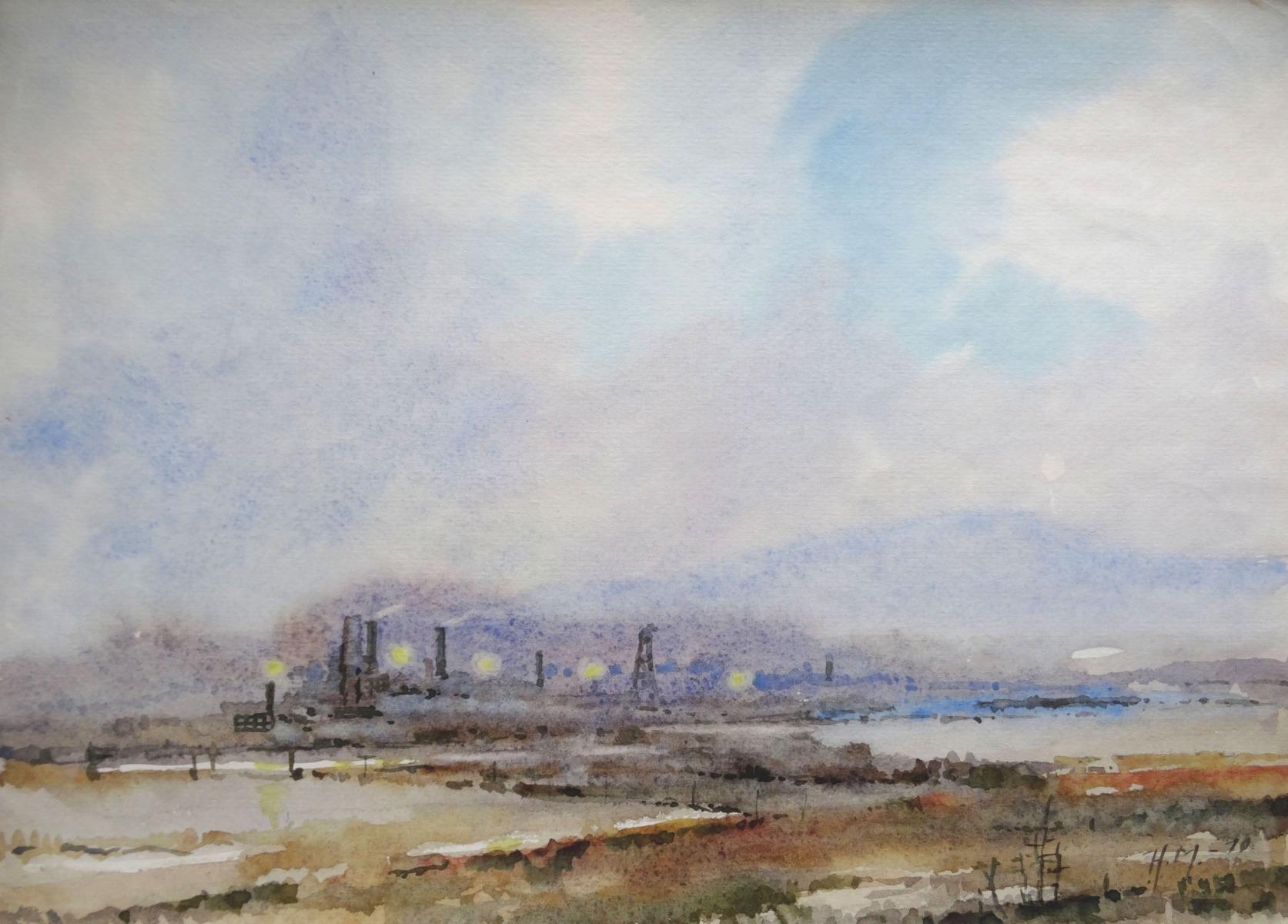 Landscape Painting di Herberts Mangolds - Paesaggio  1970. carta/acquerello, 28,5x40,5 cm