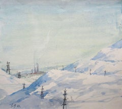 Landschaftslandschaft im Winter  1969, Papier/Aquarell, 20x22,5 cm