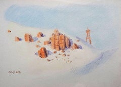 The village  1964, paper/crayons/pencil., 14x19 cm