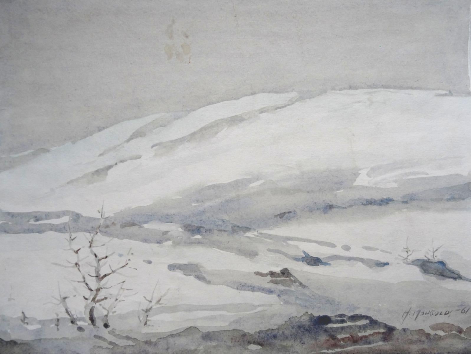 Herberts Mangolds Landscape Art – Winter  1961, Papier/Aquarell, 26,5x35 cm
