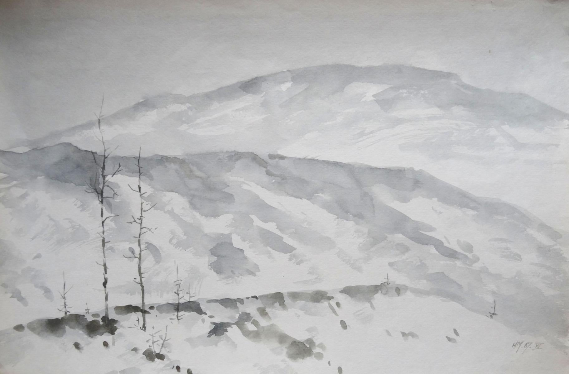 Herberts Mangolds Landscape Art - Winter  1967, paper/watercolor, 31x46.5 cm